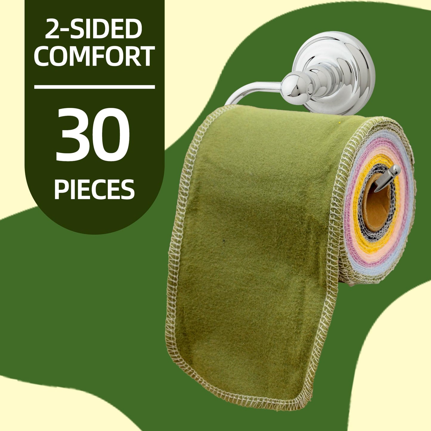 BreodyEco Reusable Toilet Paper - 30 Pcs Washable Bidet Towels Cloth Wipes -2 Sided Flannel Absorbent Colored Paperless Toilet Paper Towels Roll