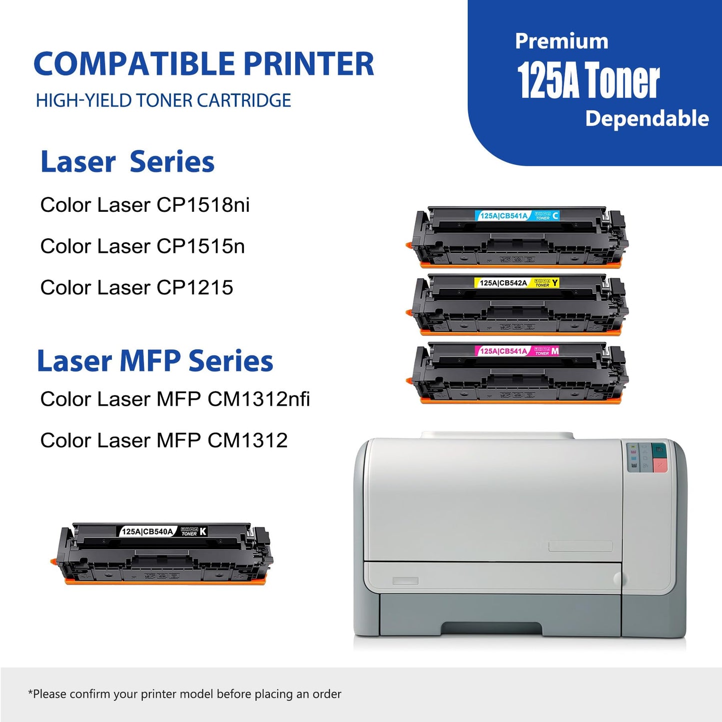 125A Toner Cartridges 4 Pack High Yield (with chip) Replacement for HP Color MFP CM1312 CM1312nfi Pro CP1215 CP1518ni CP1515n Series Printer Ink (Black Cyan Yellow Magenta)