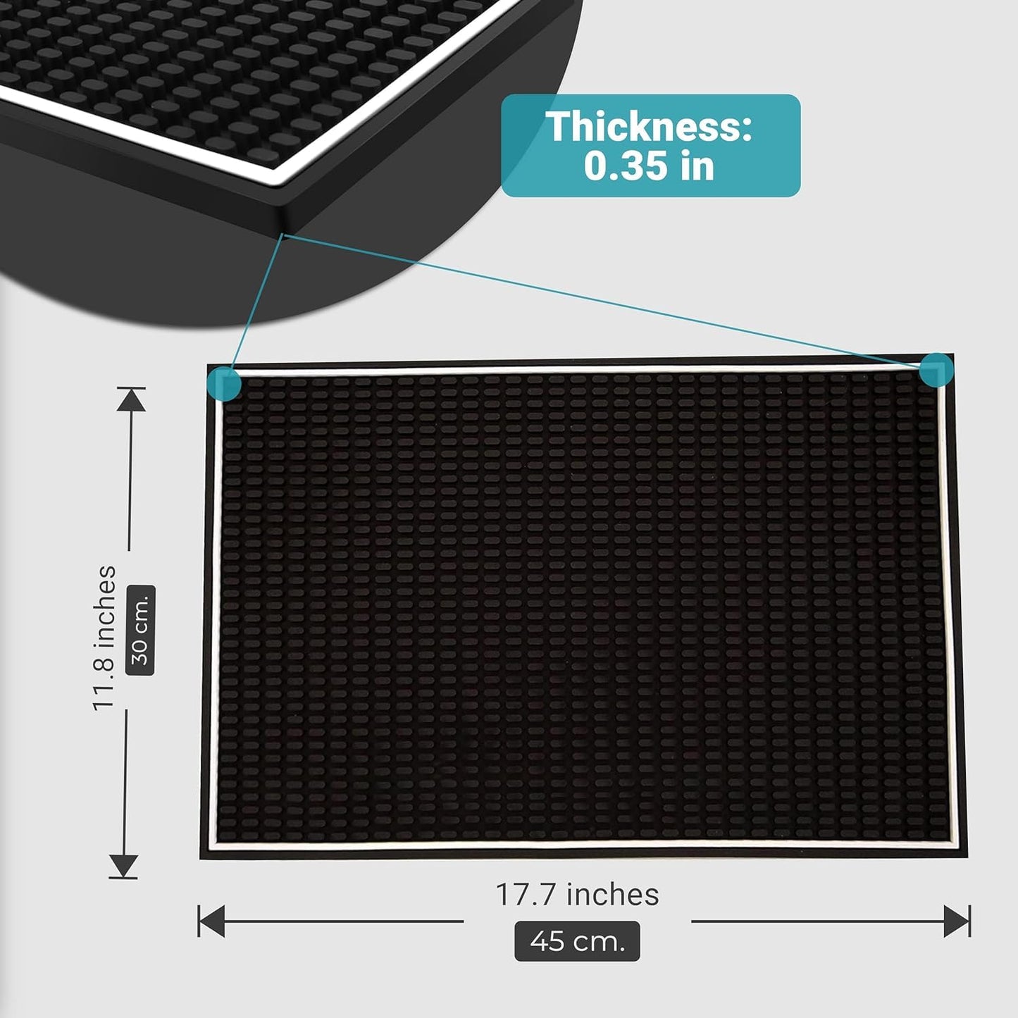Bar Mat 4-Pack, 18 x 12 Rubber Coffee Bar Mats for Countertop, Bartending, Home Use, Spill Protection and Coffee Stations, Ideal Matt for Cocktail, Whiskey and Espresso