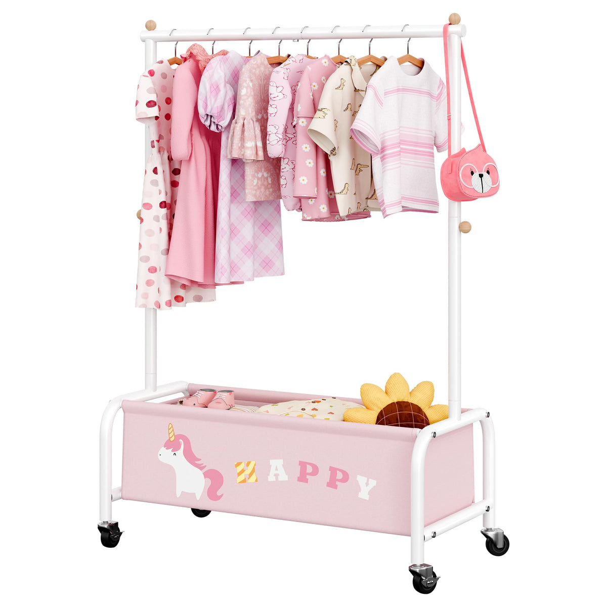 GRANNY SAYS Kids Clothing Rack with Wheels, Baby Clothes Rack Heavy Duty, Dress Up Storage Organizer, Toddler Garment Rack for Organizing Child Clothes Toys, Kid Closet for Little Girls, Pink