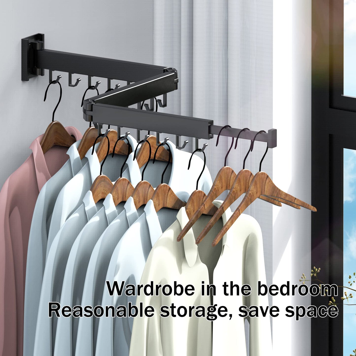 Clothes Drying Rack,Laundry Drying Rack,Wall Mounted Clothes Rack,Clothes Hanger Rack,Laundry Rack Wall Mount,Folding,Retractable,Collapsible,Laundry Room Organization(J Shape Hooks)