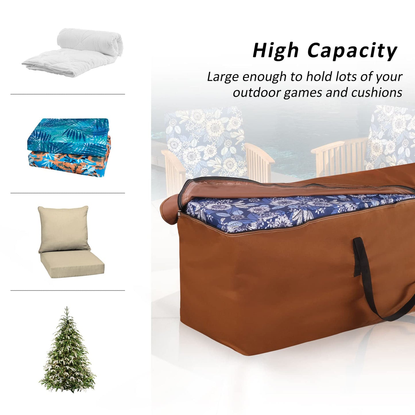 NettyPro Outdoor Patio Cushion Storage Bags Water-Resistant Large Storage Bag with Zipper and Handle for Patio Furniture Cushion Christmas Tree 7.5 Ft, 50 x 15 x 25 Inch, Brown