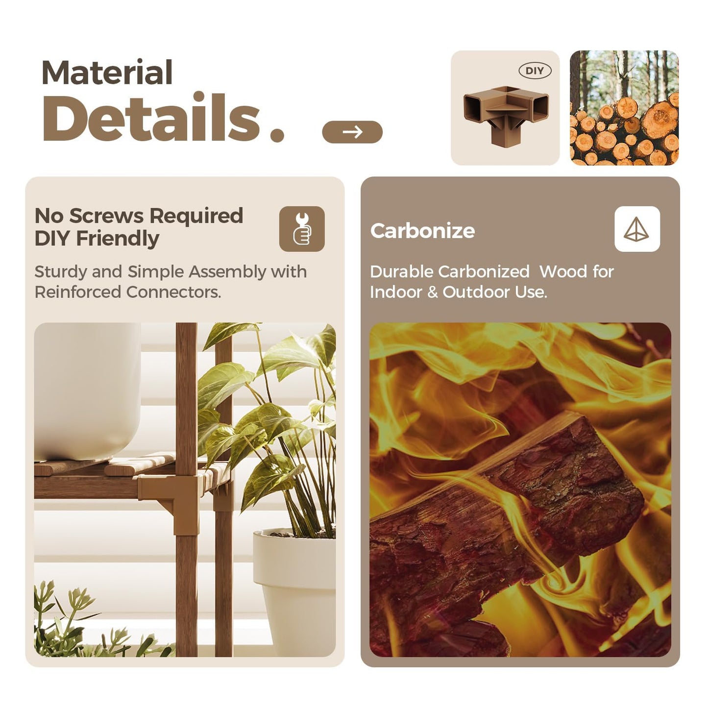 Bamworld Plant Stand Indoor Outdoor Hanging Plant Shelf for Multiple Plants Pots Wood Flower Stand Tall Large Flower Holder for Living Room, Patio, Balcony, Garden Decor, Brown