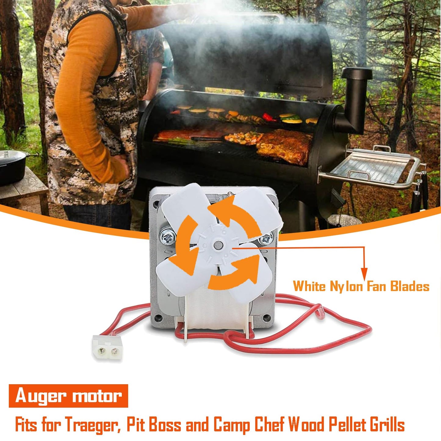 Upgraded 2.0 RPM Auger Motor Replacement for Pit Boss Pellet Grills, Compatible with Traeger & Camp Chef, 120V 60Hz 2 Pole Auger Motor Replacement Parts