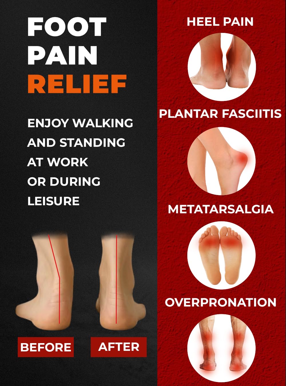 (220+lbs) Plantar Fasciitis High Arch Support Insoles Inserts Men Women - Orthotic Insoles High Arch for Arch Pain - Boot Work Shoe Insole - Heavy Duty Support Pain Relief (M, Black)