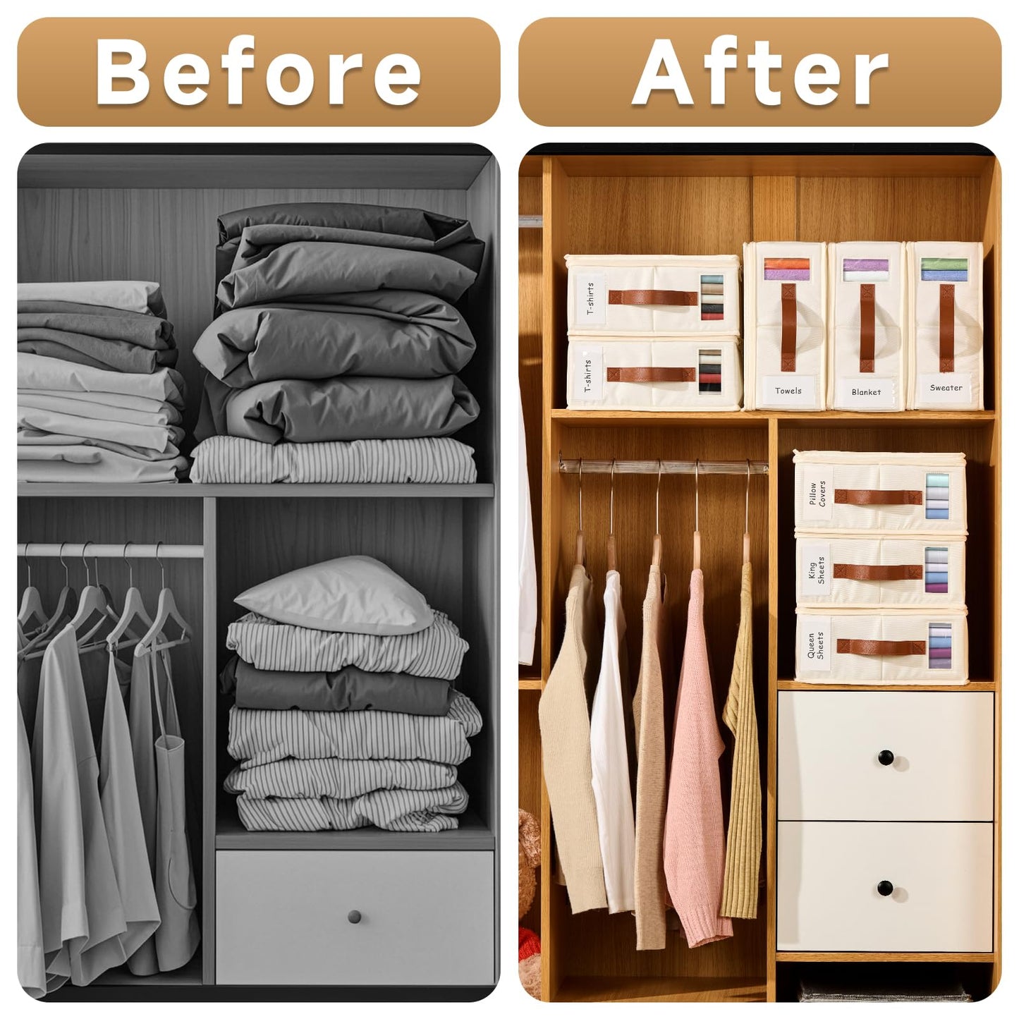 KitHero 8pack Bed Sheet Organizer, Foldable Linen Closet Organizers and Storage with Sealed Design, Queen & King Size Sheet Storage with Window, Closet Organizer for Bedsheets/Blankets/Clothes, Linen