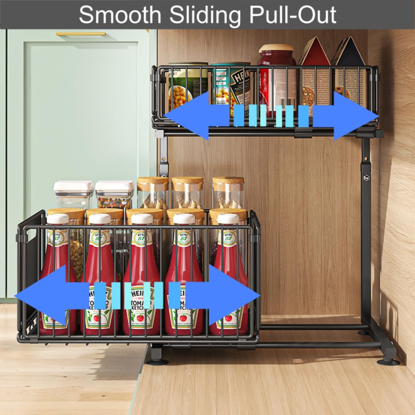 HABITELLO Under Sink Organizer, 2-Tier Multi-Use Kitchen and Bathroom Organizers and Storage, Slide Out Thickened Metal Under The Sink Organizer for Kitchen Bathroom Pantry (Sytle B White, 2 Pack)