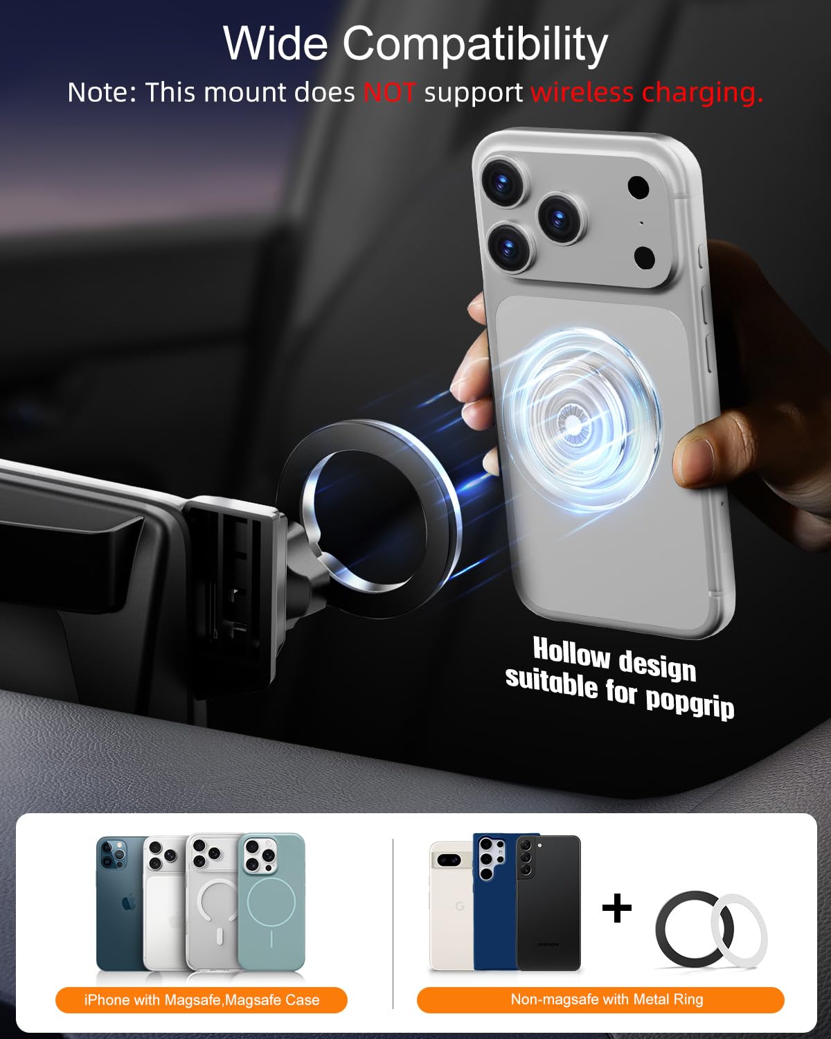 Pop-tech Magnetic Phone Holder for Honda Civic 11th Gen 2022 2023 2024 2025 2026, 360° Car Screen Phone Mount Made for Civic Hatchback Sedan Touchscreen, Compatible with Magsafe iPhone Accessories