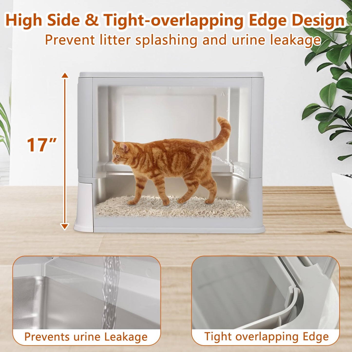 GOYJOY Enclosed Stainless Steel Cat Litter Boxes,Large Foldable Litter Box with Lid,Hooded Covered Stainless Steel Cat Litter Box,Easy Cleaning,No Urine Leakage,Deeper Pan,with Litter Mat