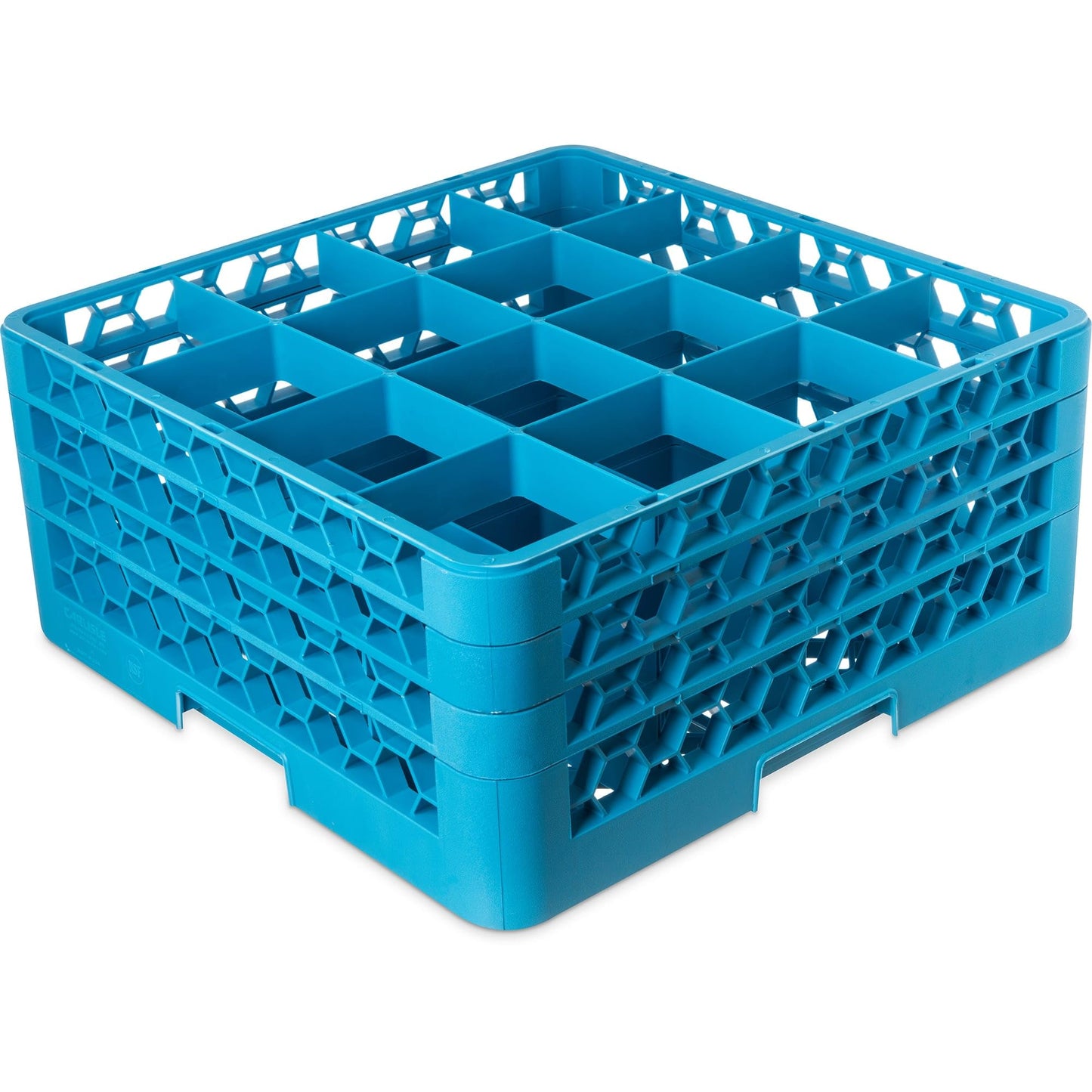 Carlisle FoodService Products OptiClean Glass Rack, 16-Compartments (4.45" x 7.88") with 3 Extenders, Polypropylene, 19.88 x 19.88 Inches, Blue