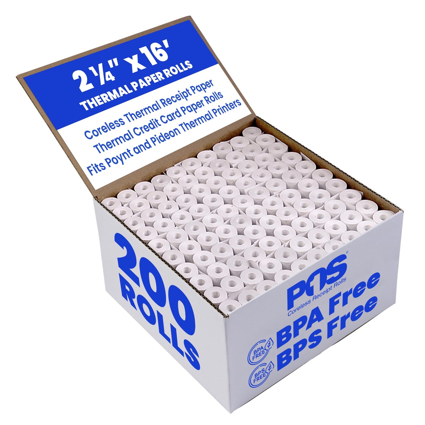 POS1 2 1/4 x 16 ft 200 Rolls CORELESS BPA Free BPS Free Thermal Paper for Poynt and Pidion