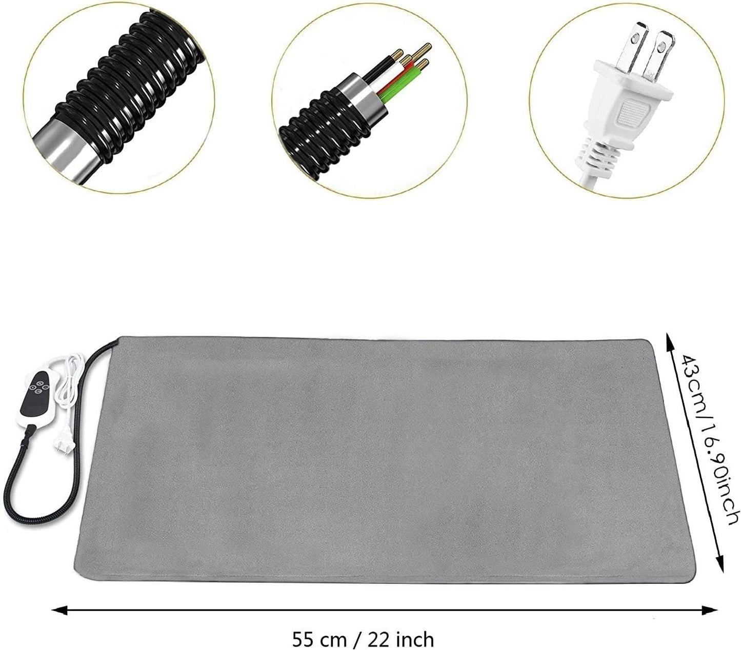 TJOY Pet Heating Pad Electric Heating Pad for Dogs and Cats Indoor Warming Mat Heated Pet Bed with Auto Power Off (M:22''x18''(Gray))