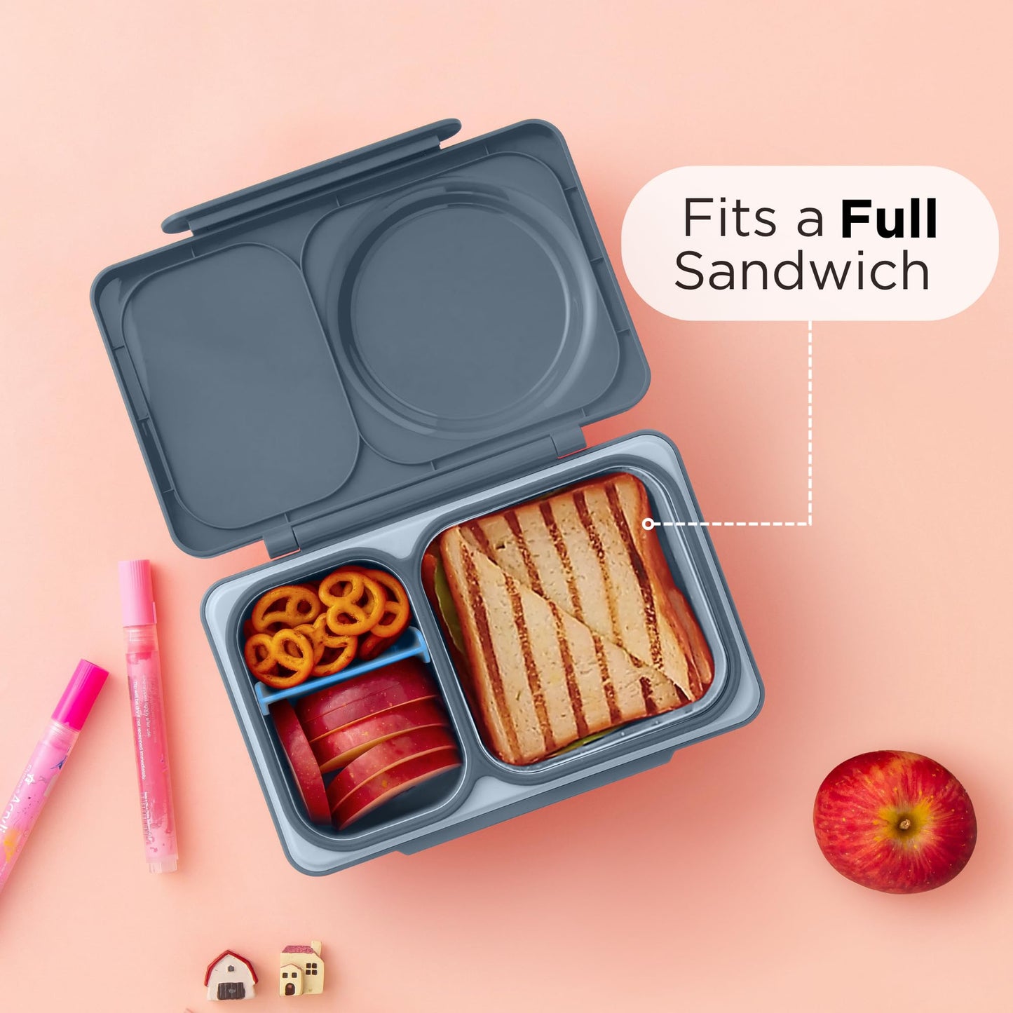 OmieBox UP bento Box for Kids | Insulated Lunch Box | Insulated Food jar | Cooler ice Pack | 2 Compartments (Graphite)