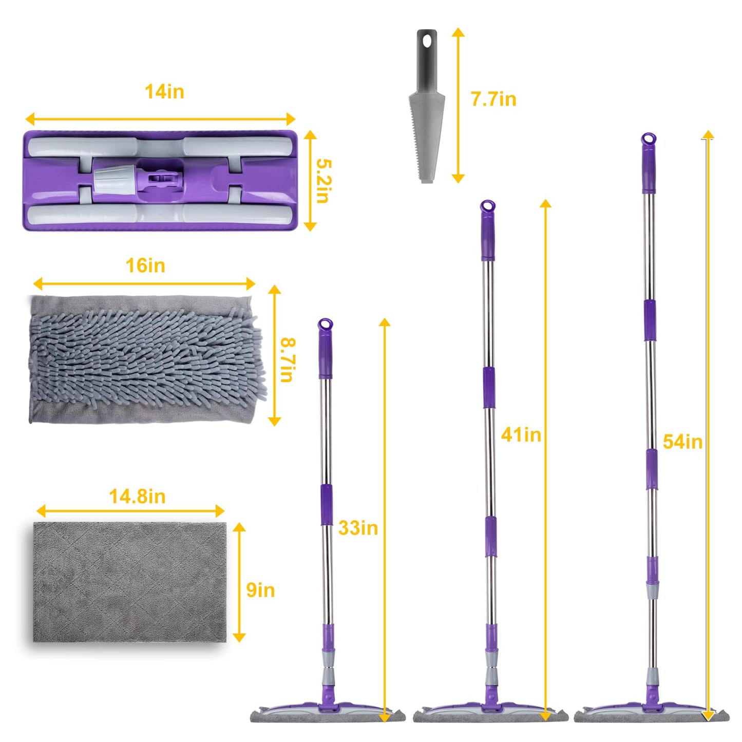 ITTAHO Microfiber Mops for Floor Cleaning ,Wet Dry Flat Mop with Stainless Steel Telescopic Handle,4 Reusable Mop Pads , Dust Mop for Hardwood Floors ,Home,Laminate,Tile,Hardwoods Cleaning (Purple)