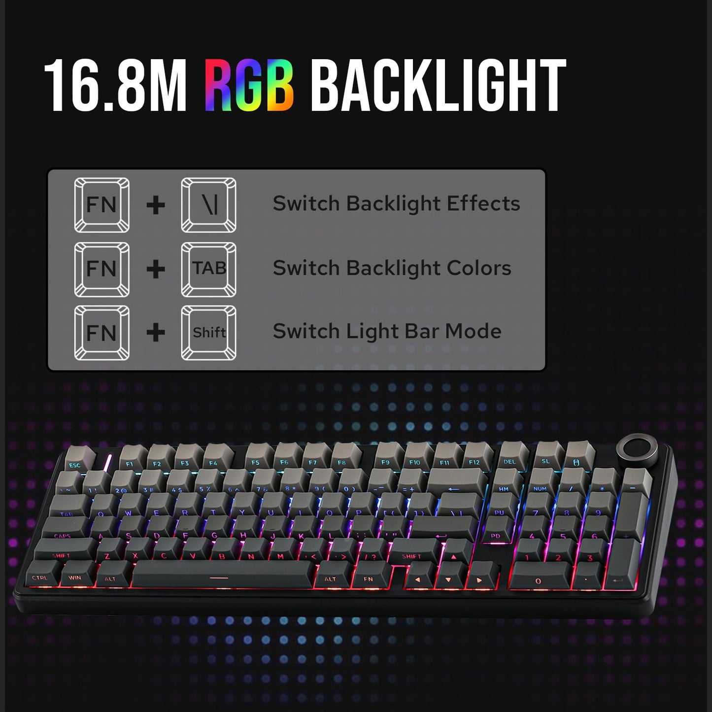 MechLands Aula F99 PRO 96% Mechanical Keyboard, BT5.0/USB-C/2.4GHz Wireless Gaming Keyboard, Hot Swappable Gasket Custom Keyboard with 8000mAH Battery, Knob, RGB Backlits for Win/Mac (Grey)