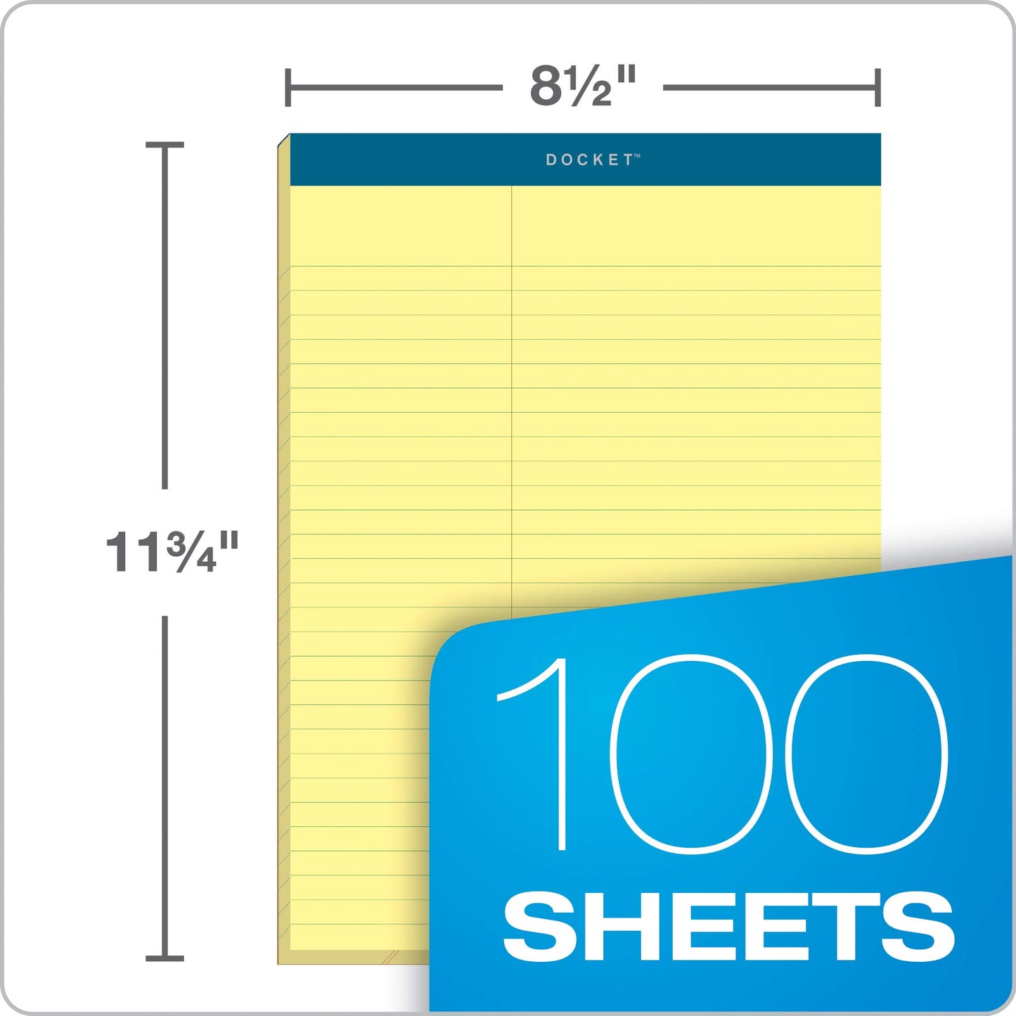 TOPS Double Docket Writing Tablet, 8-1/2 x 11-3/4 Inches, Perforated, Canary, Law Rule, 100 Sheets per Pad, 6 Pads per Pack (63396)