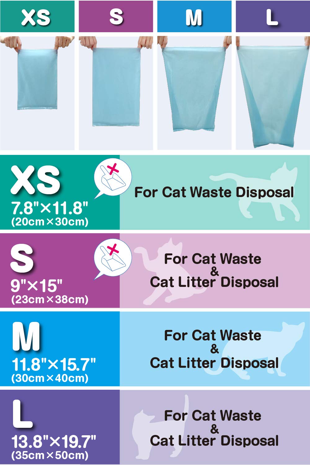 BOS Amazing Odor Sealing Cat Waste Disposal Bags - Durable, Unscented[Size: L, Color: light blue] (60 Count, Pack of 2) (120 Bags) ★NOT a litter box liner