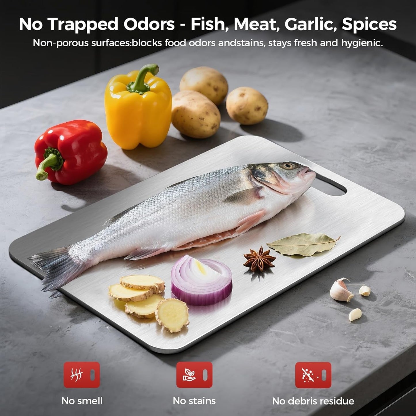 2PC Titanium Cutting Board for Kitchen,Katuchef 100% Pure Titanium Cutting Board,Double-Sided Food-Grade Metal Chopping Boards,Easy to Clean, Non-Stick & Odor-Resistant(S+L)