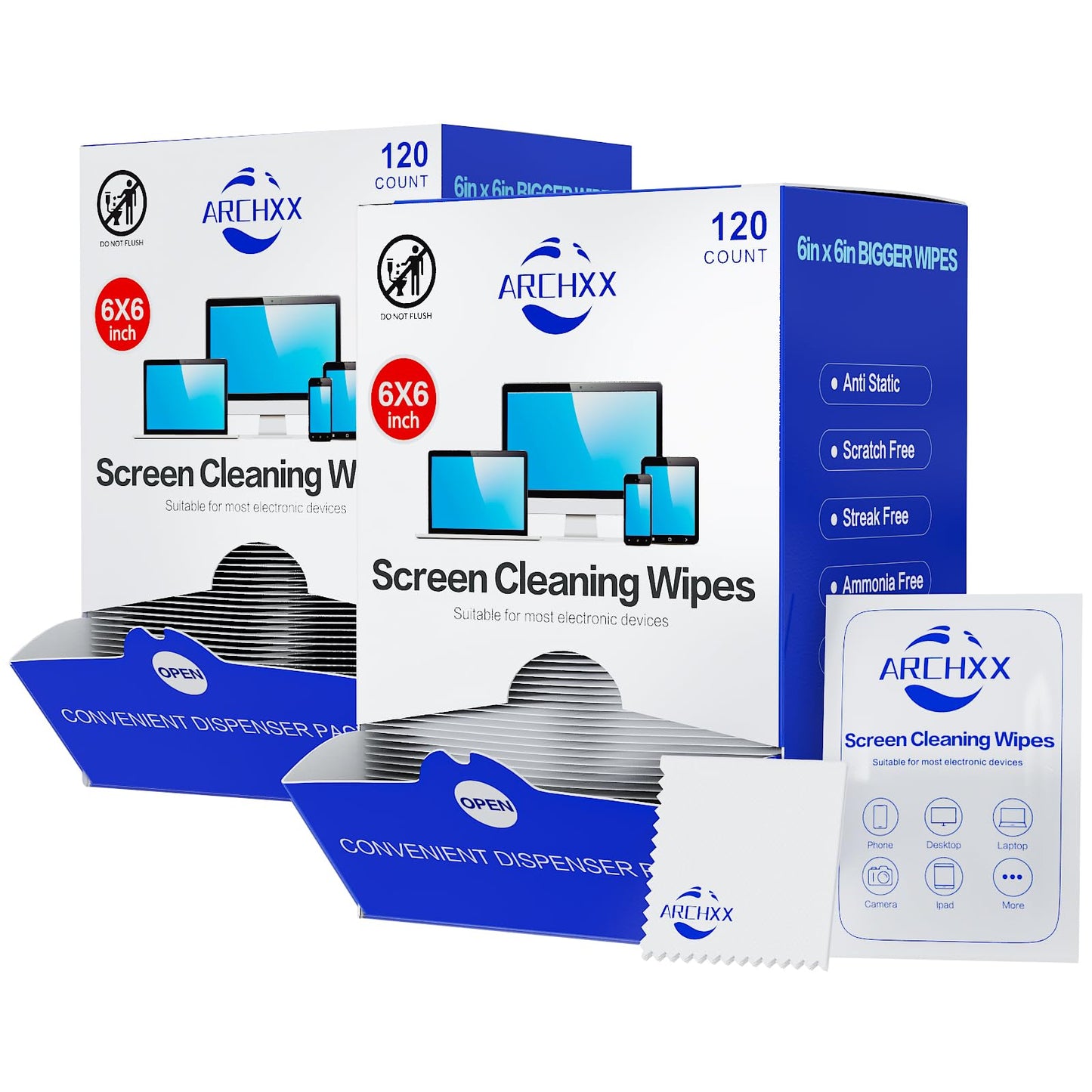 Screen Wipes for Electronics, 240 Count 6"×6" 15×15cm Pre-Moistened Screen Cleaner for Screens, Computer,Laptop,Tablet,Phone,Monitor,Car Screen Cleaner, Lens Wipes Individually Wrapped