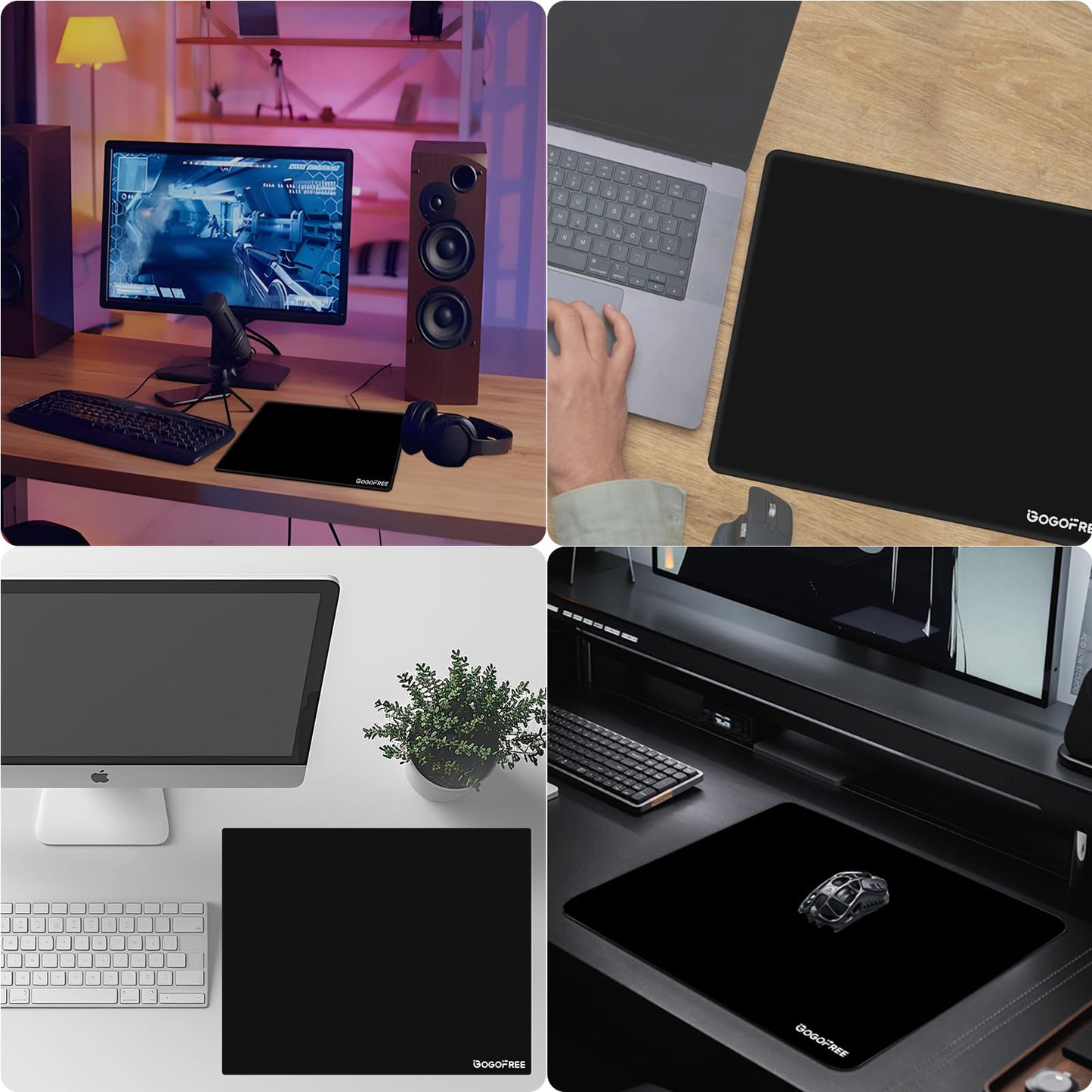Glass Mousepad with Hard Surface for Gaming, Ultra Smooth Mouse Mat, Water-Resistant Large Mouse Pad Precision Speed Control for Esport Games/Office, Black XL(15.7’’×19.6’’)