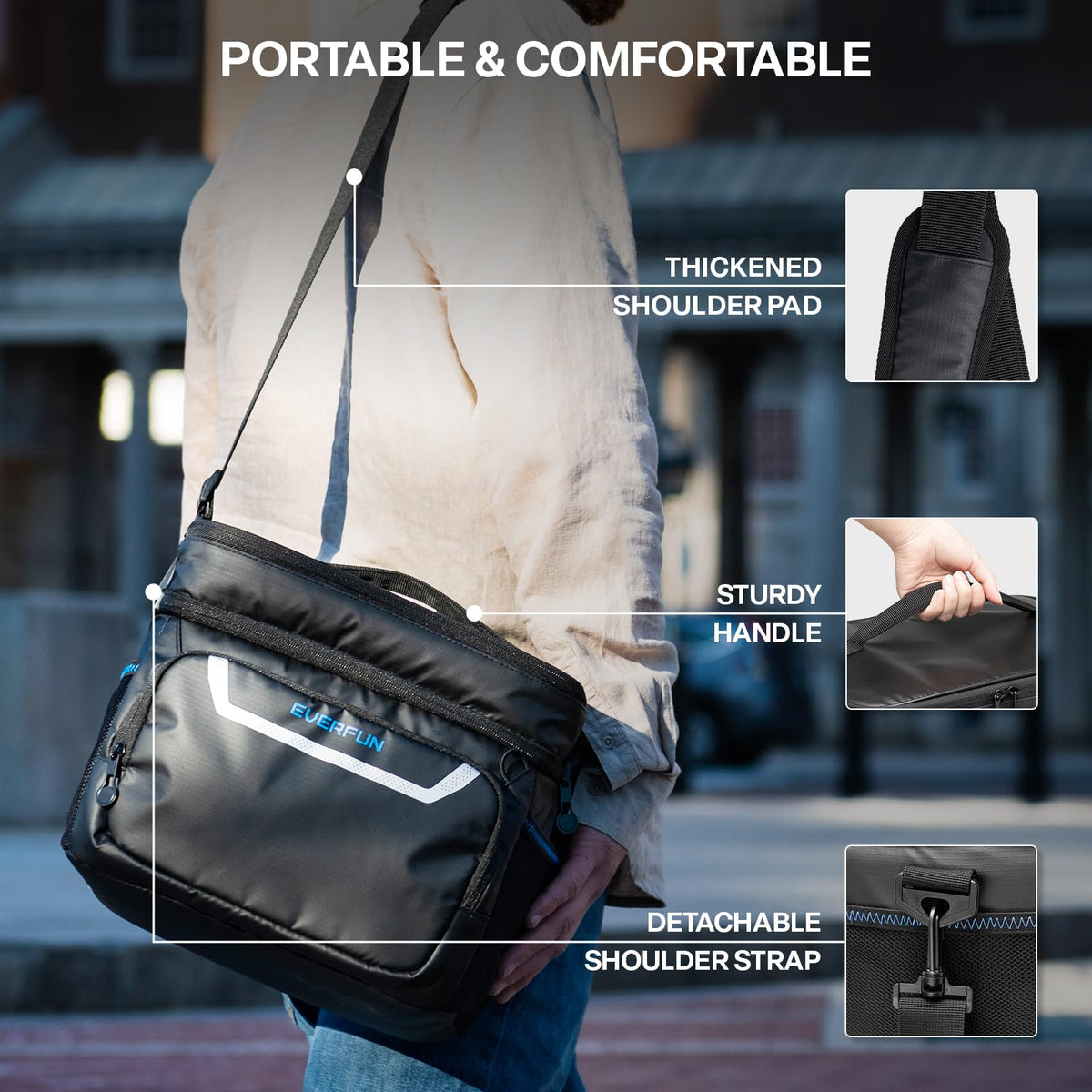EVERFUN Small Cooler Bag Insulated Beach Cooler Lunch Bag for Men 24 Can Dual Compartments Reusable Waterproof Leak-Proof for Travel Work Picnic, Black
