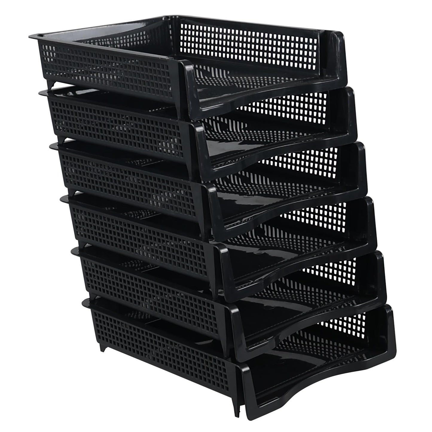 Melontray 6 Tier Stackable Paper Tray Organizer, Plastic Desktop Document Letter Trays, Black
