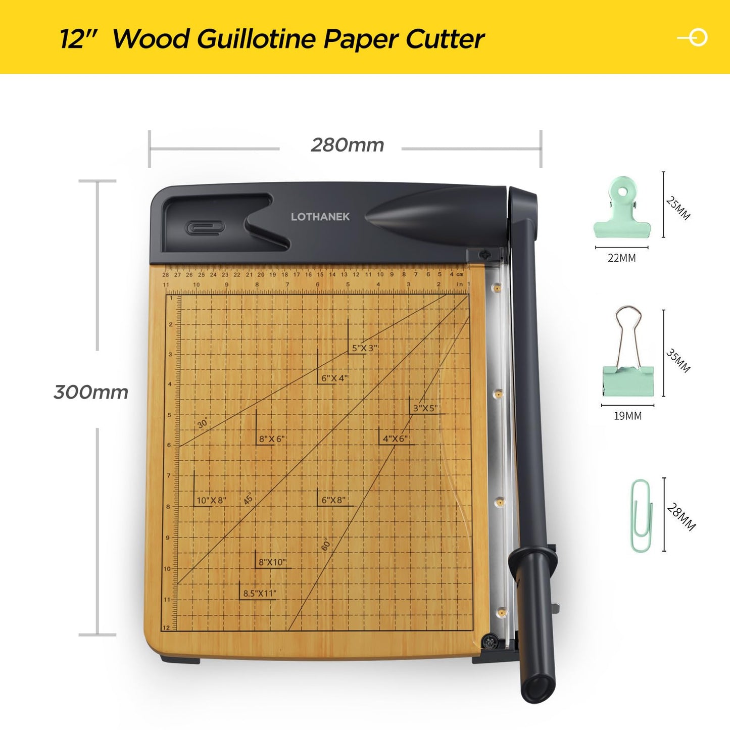 12 inch Wood Guillotine Paper Cutter, Heavy Duty Wood Base Paper Trimmer with 12-16 Sheets Capacity Paper Cutting Board for Classroom, Crafting, Cardstock, Art Projects (Gray)