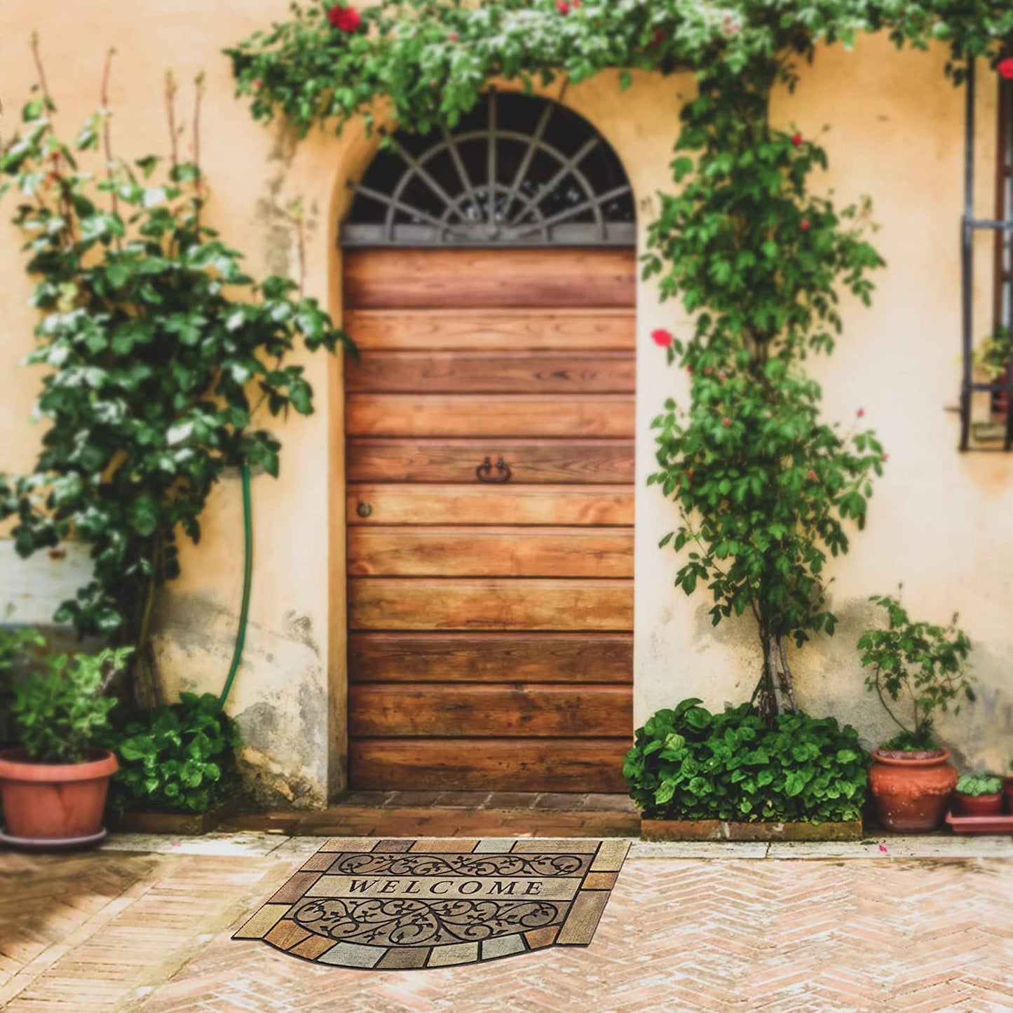 MTOUOCK New Large 36"x24" Heavy Duty Welcome Mat Outdoor with Non-Slip Rubber Backing - Durable Outdoor Door Mat for Front Door Entrance, Garage, Patio & High Traffic Areas - Stone Scroll Design