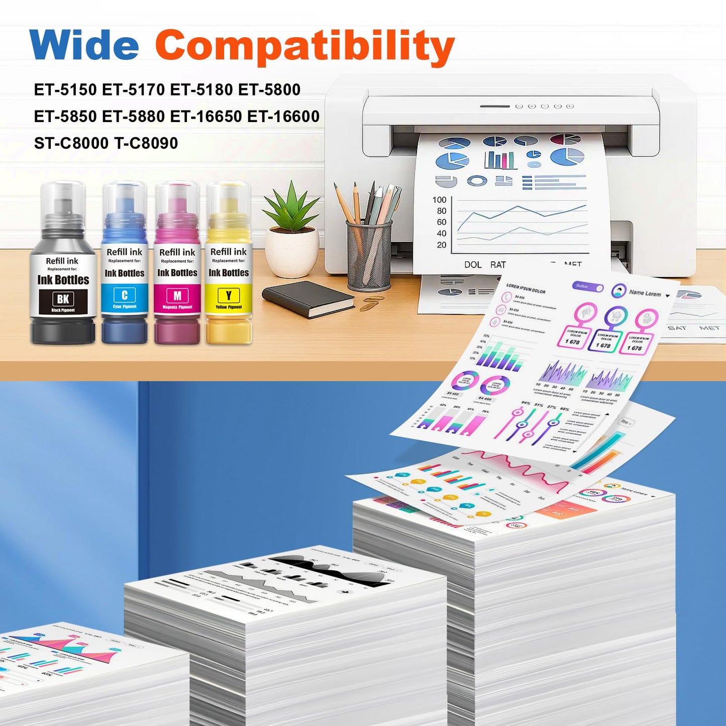 JoyPrinting Compatible Ink Replacement for 542 Ink Refill Bottles Color Combo Pack Work for ET-5850 ET-5800 ET-5150 ET-5170 ET-5180 ET-16600 ET-16650 ET5850 ET5880 ET5170 (2 Cyan, 2 Magenta, 2 Yellow)