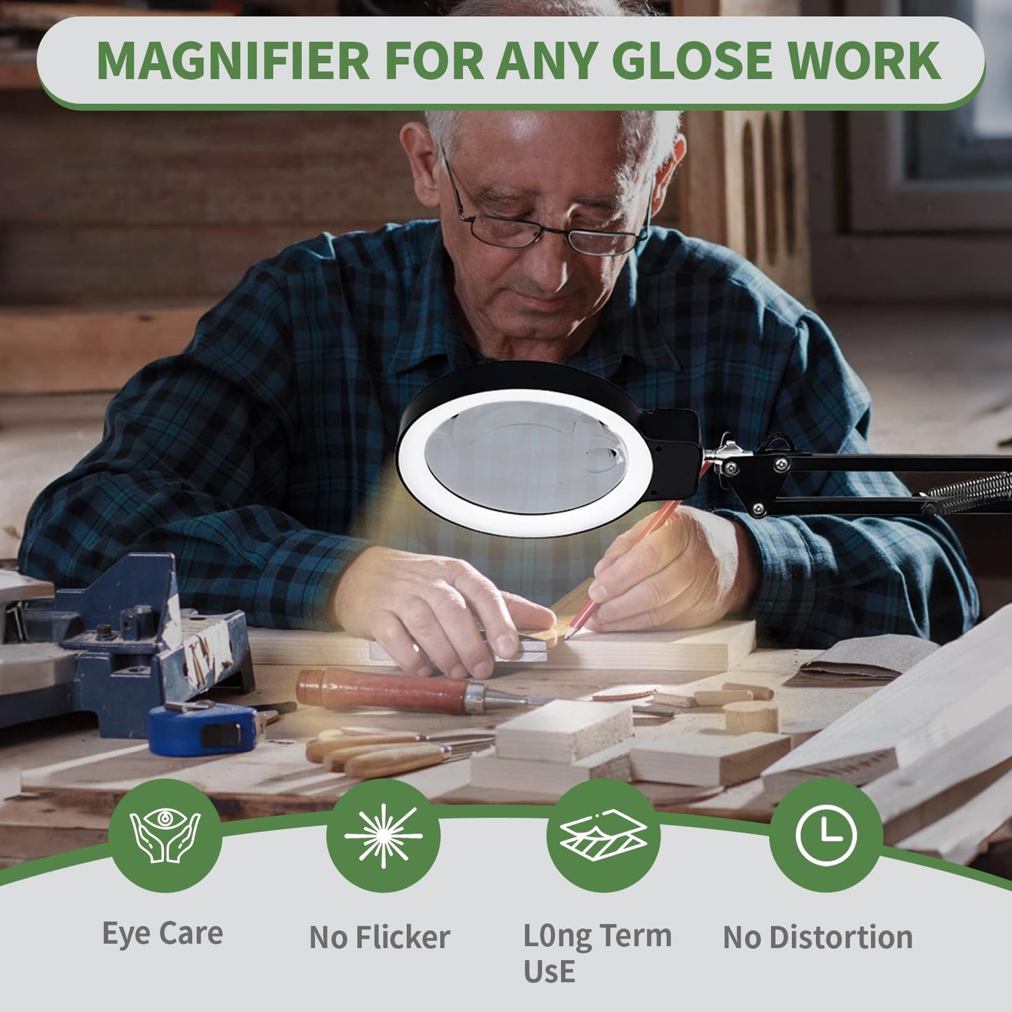 10X/20X Magnifying Glass with Light and Stand, LED Desk Lamp with Base and Clamp, 3 Color Mode, 10 Dimmable Levels Desktop Magnifier, Hands Free for Reading Crafts Jewelry Sewing Close Work