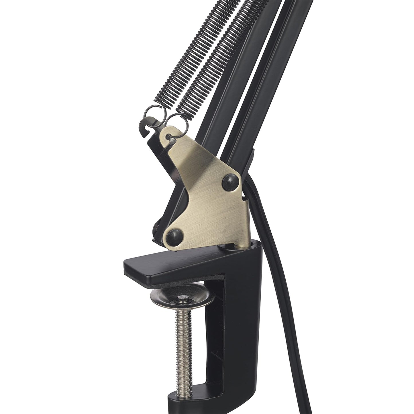 Globe Electric 62000009 32" Multi-Joint Desk Lamp with Metal Clamp, Matte Black, Antique Brass Accents, On/Off Rotary Switch on Shade, Partially Adjustable Swing Arm, Home Décor, Office Accessory