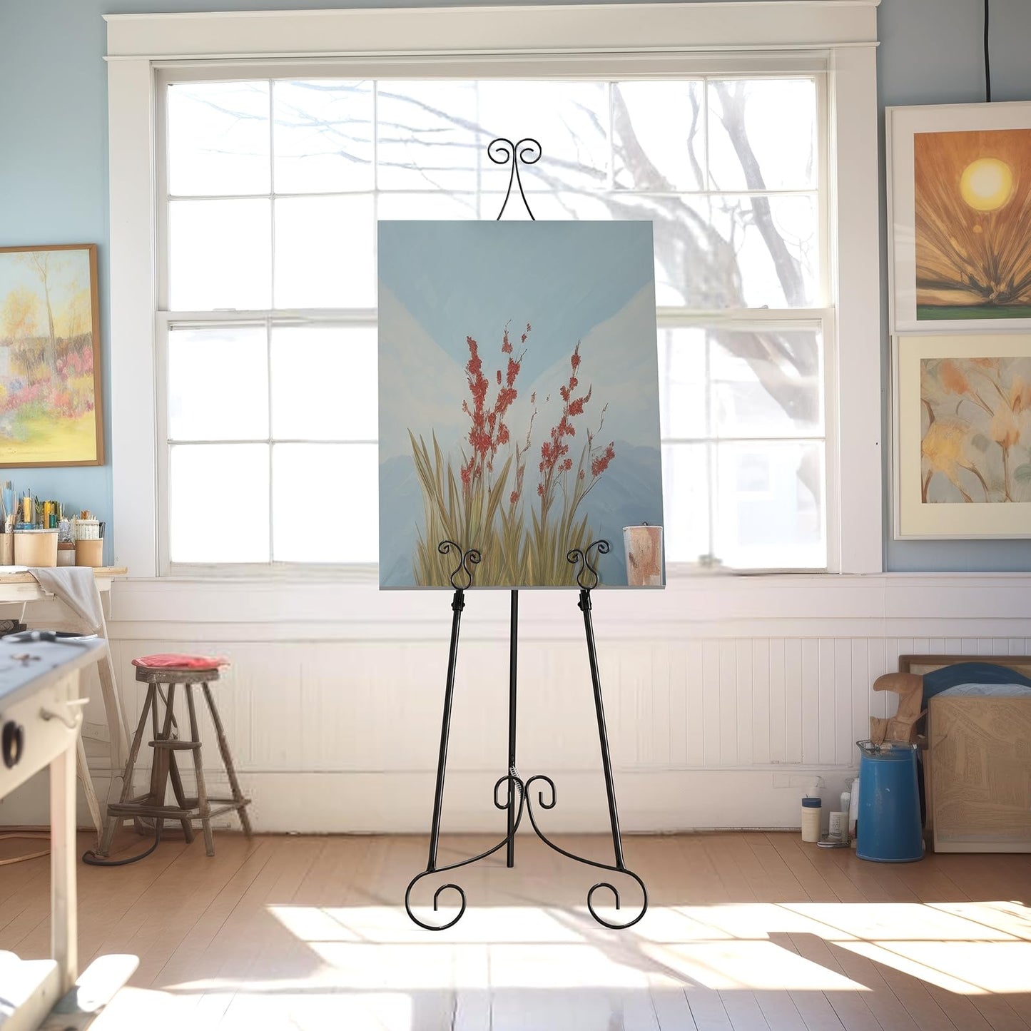 2 PCS Black Easel Stand for Sign, Metal Poster Easel Holder, Adjustable Wedding Sign Stand with Chain Support for Display, Party Painting.