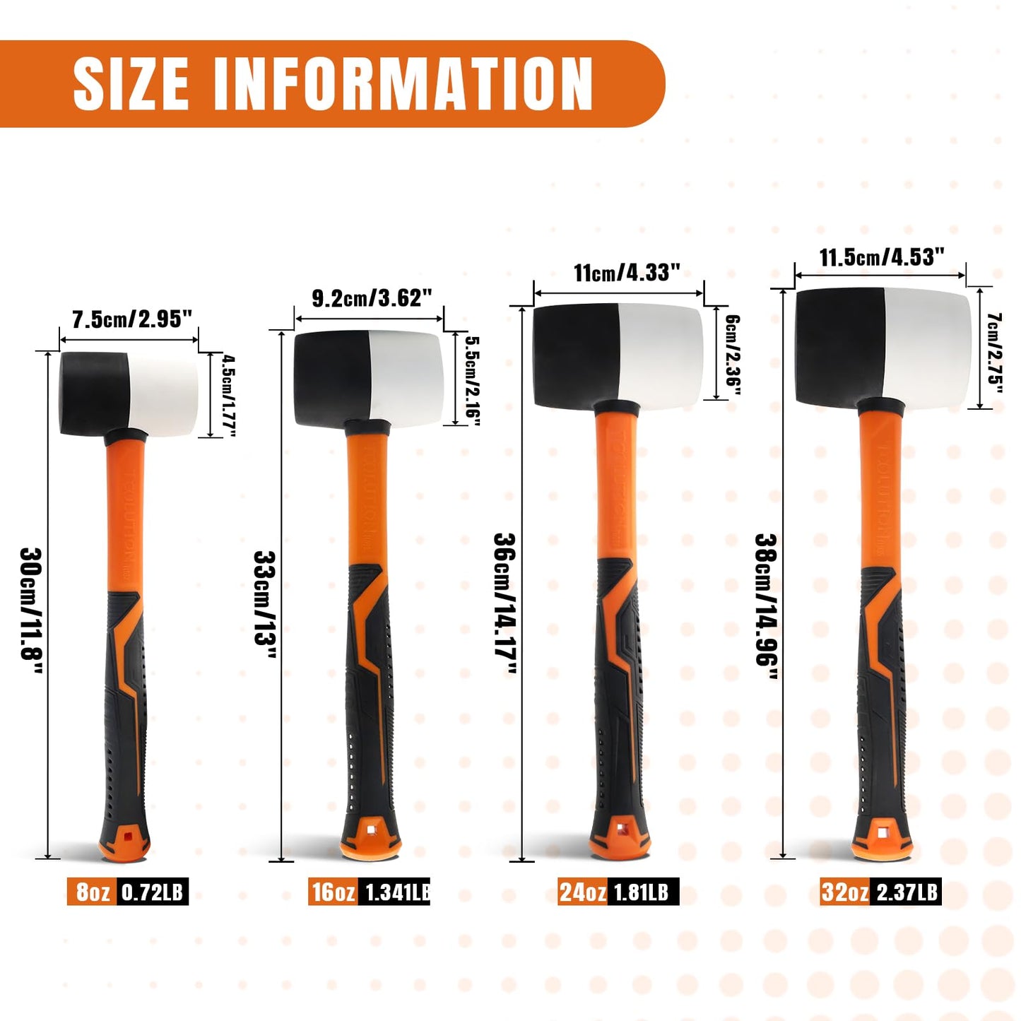 TOOLUTION 4 Piece Rubber Mallet Set - Soft Mallet for Flooring Woodworking - Non-marring Rubber Hammer with Fiberglass Handle
