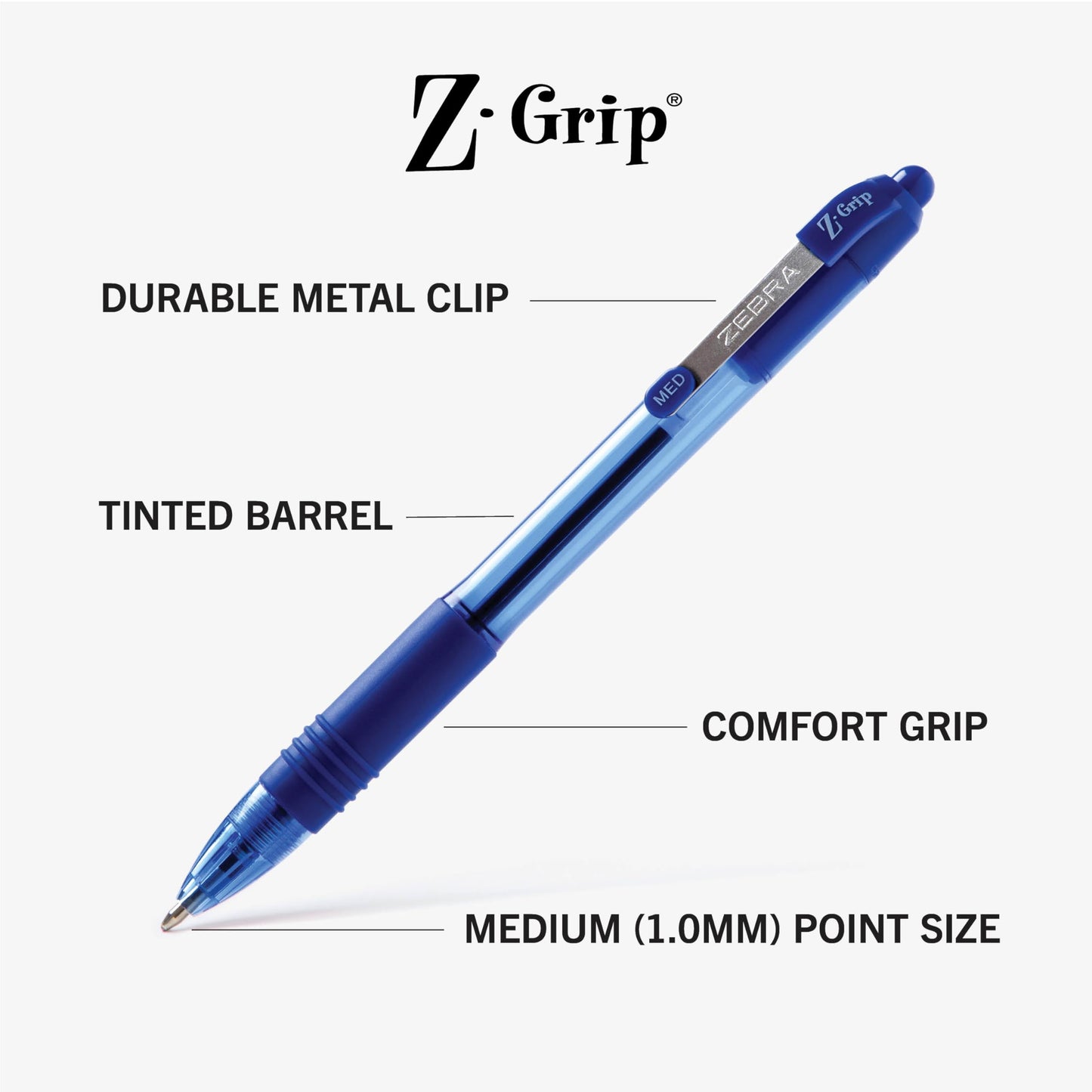 Zebra Pen Z-Grip Retractable Ballpoint Pen, Smooth-Flowing Blue Ink, 1.0mm Medium Point, School & Office Supplies, Ideal for Note-Taking, Journal and Planner Use, 48-Pack (22248)