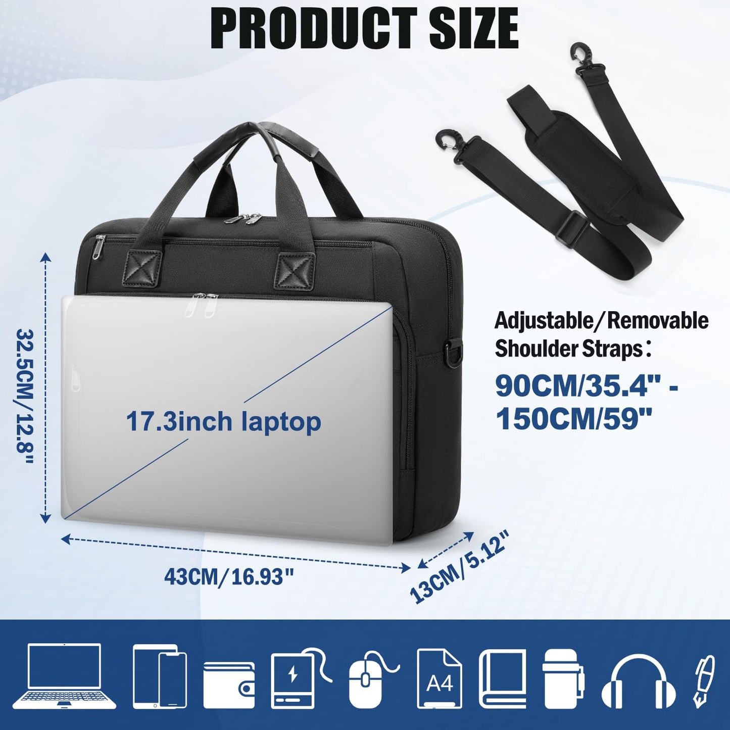RAINSMORE Laptop Bag 15.6 Inch Briefcase Waterproof Large Computer Carrying Case Messenger Bag Shoulder Bags for Man Women Business/Office/Work/Travel, Black