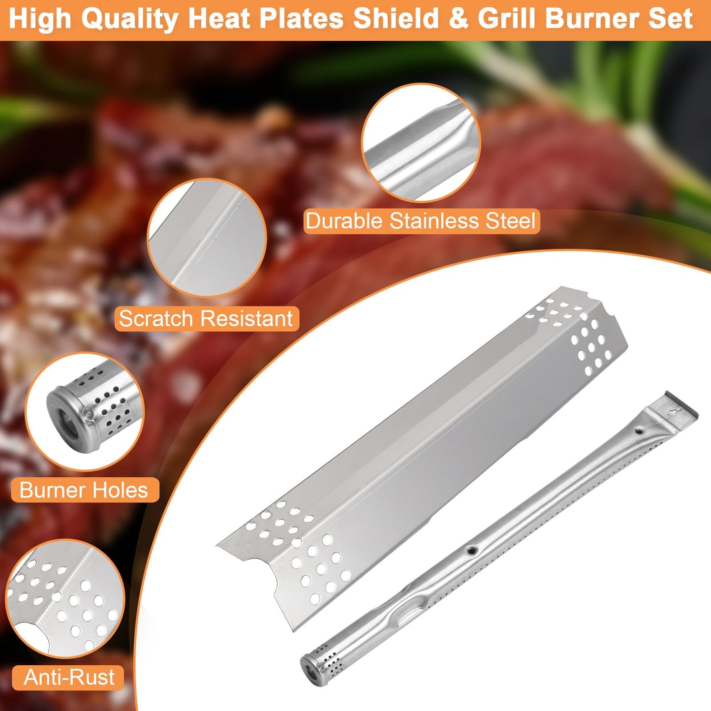 PETKAO BBQ Parts for Master Chef G45325 Replacement Parts G45315 G45321 G45313 Models, Charbroil 463241313 463241013, Grill Replacement for Coleman Stainless Steel Heat Shield/Plates & Burner Tube Kit