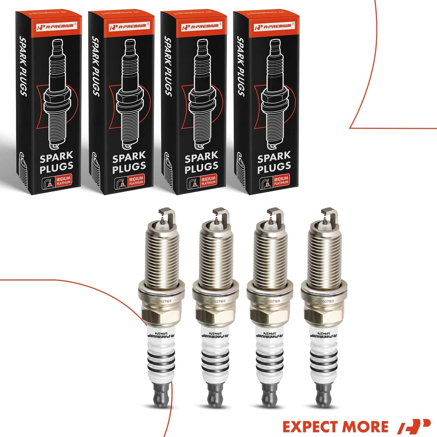 A-Premium Iridium Platinum Spark Plugs Compatible with Ford Explorer & Chevrolet Equinox & GMC Terrain & Mazda 3 & Cadillac CTS & Buick Regal & Lincoln MKC & Land Rover Discovery Sport & Jaguar, 4PCS