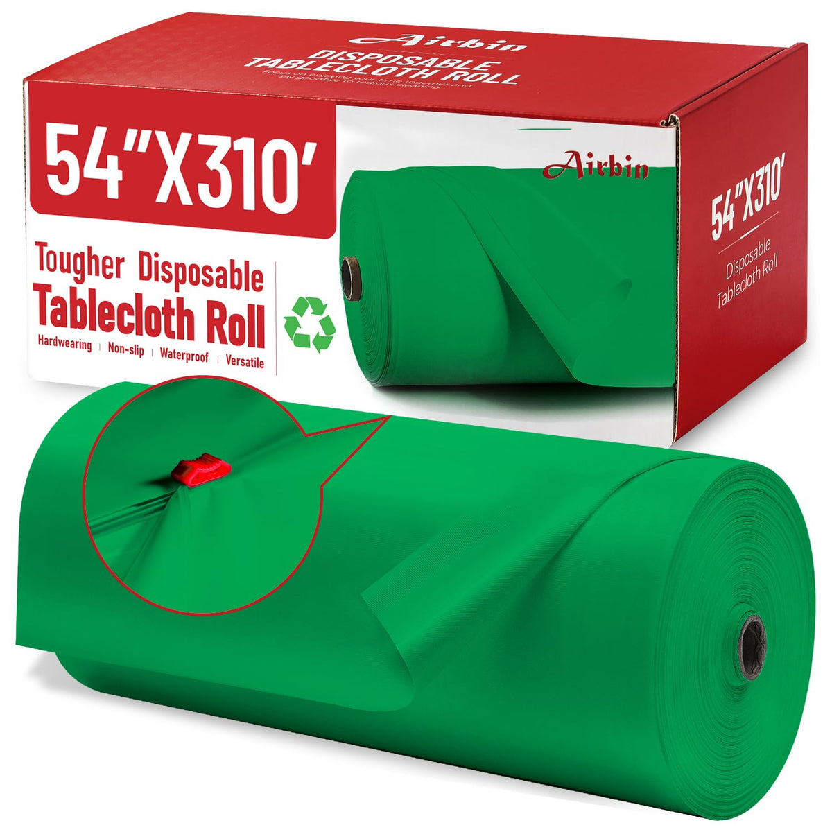 Plastic Table Cloth, 310 Ft X 54 in Plastic Table Cloth Disposable Green Tablecloth Premium PEVA with Any Cut Sliding Cutters Disposable Tablecloth for Picnics, Parties, Birthdays, Festivals