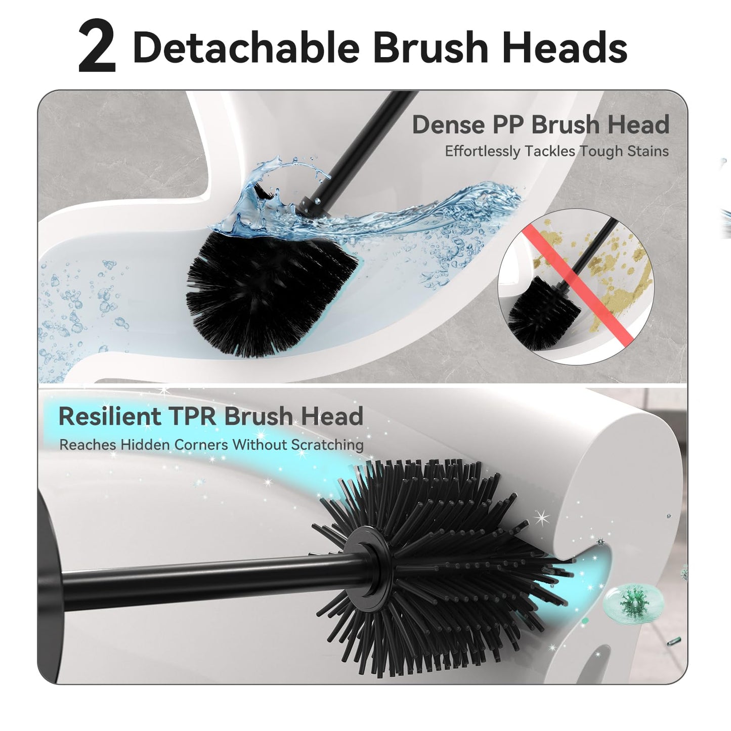 DOWRY Toilet Brush and Holder for Bathroom Storage Organization Deep Cleaning Covered Brush Cleaner Black Toilet Brush with 2 Brush Holders,Black Round