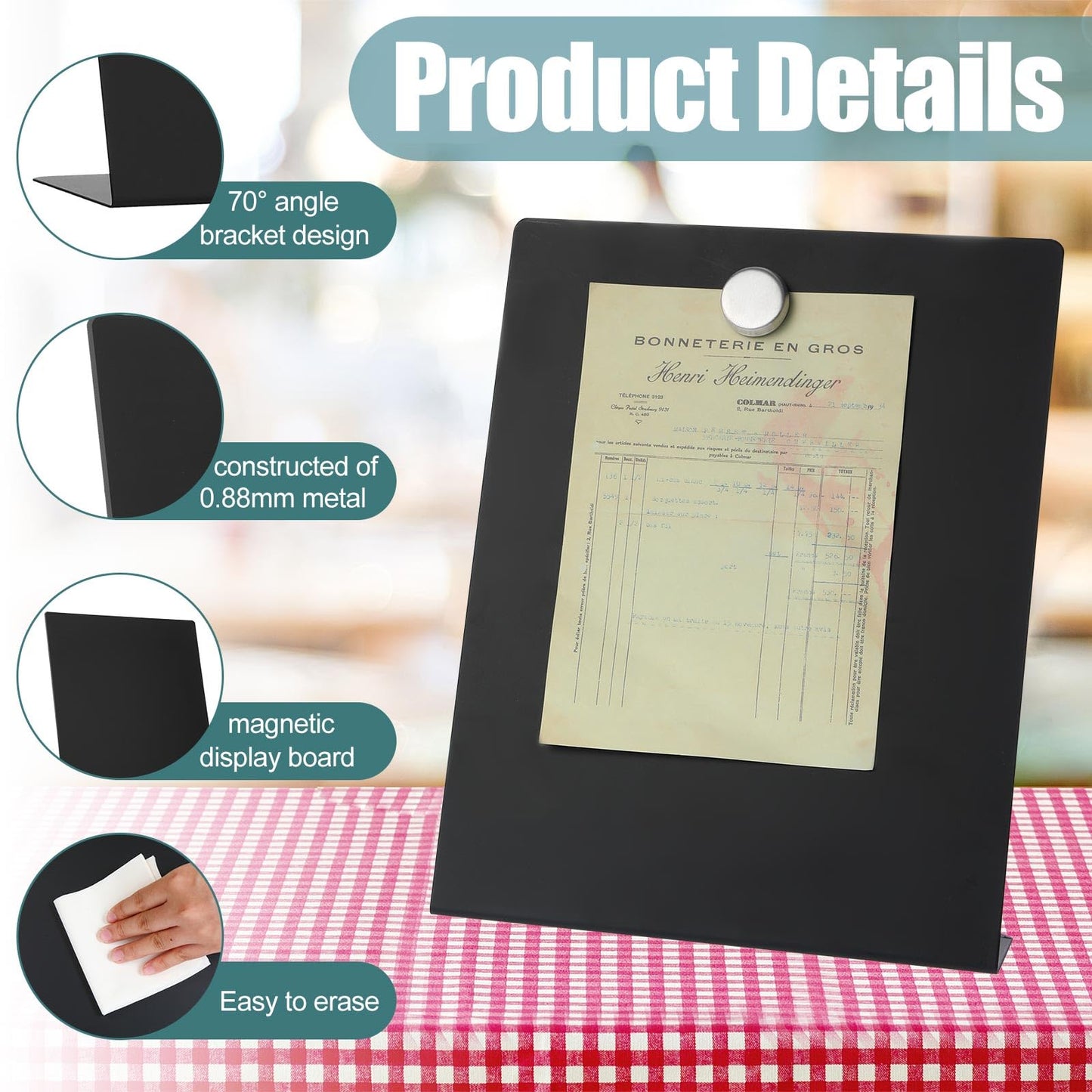 Fainne Magnetic Bulletin Board with Easel Stand Mini Black Magnet Metal Tabletop Memo Display Board for Back to School Menu Table Home Kitchen Office Supplies(11 x 8.5 Inches,2 Pcs)