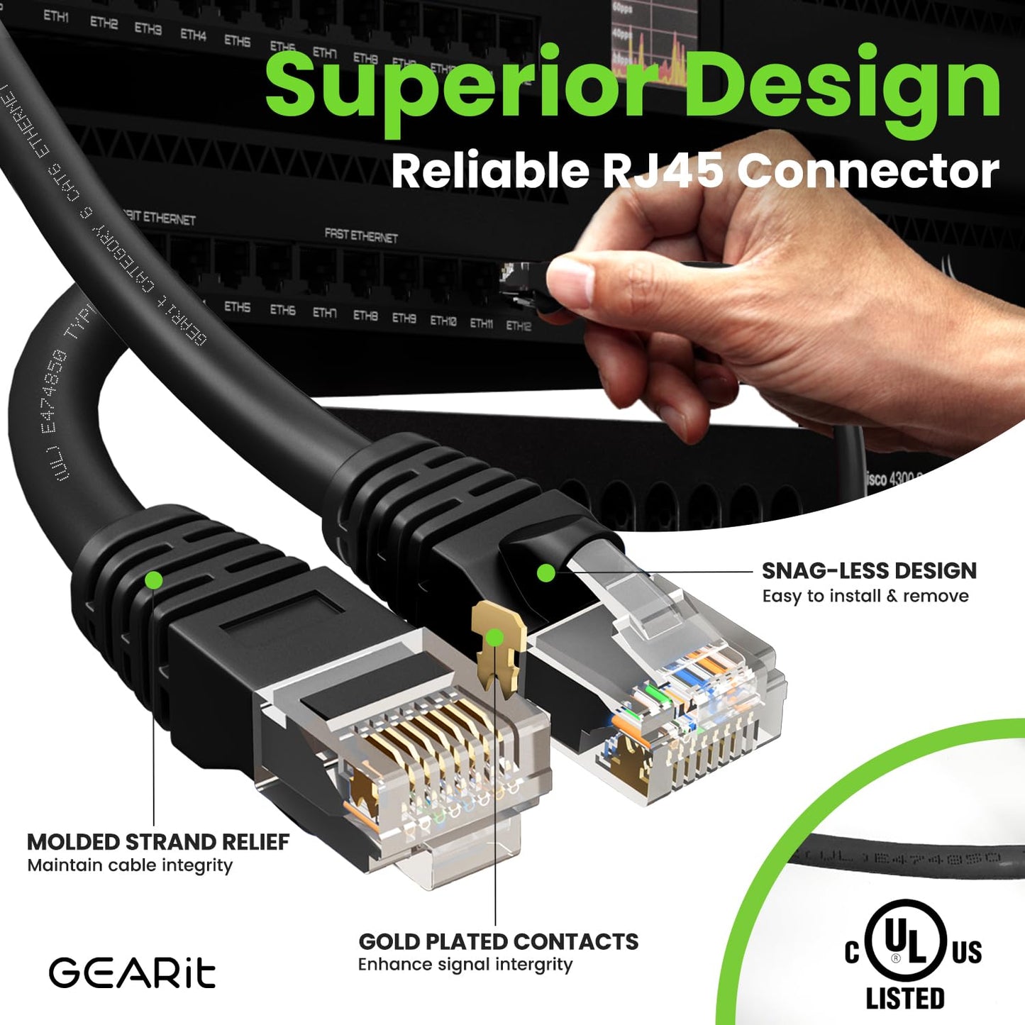 GearIT 50-Pack, Cat 6 Ethernet Cable Cat6 Snagless Patch 1 Foot - Snagless RJ45 Computer LAN Network Cord