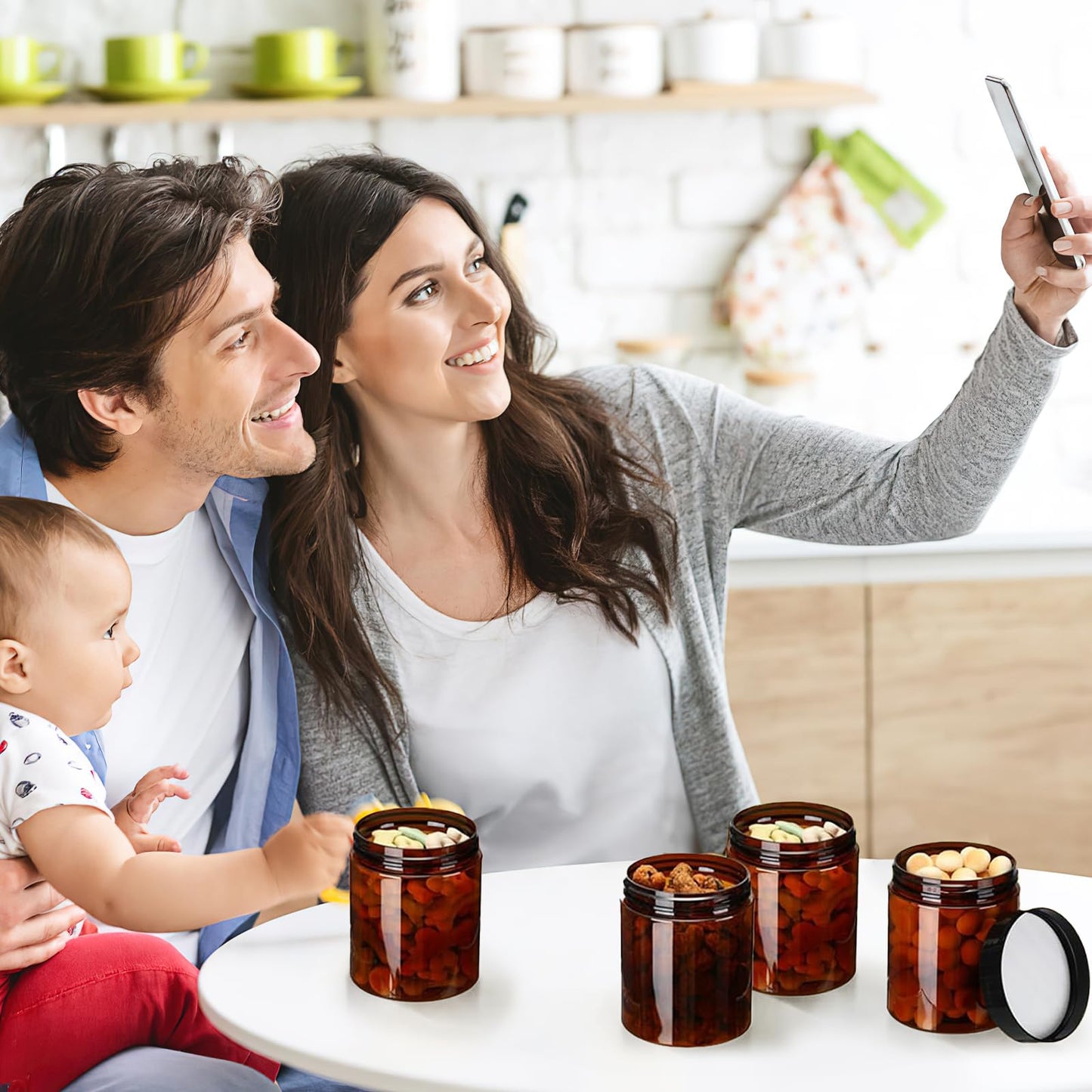 8 oz Amber Plastic Jars with Lids, 40 Pack Round Cosmetic Container, Refillable Samples Jars for Cream, Makeup,Craft Supplies,Kitchen Travel Storage