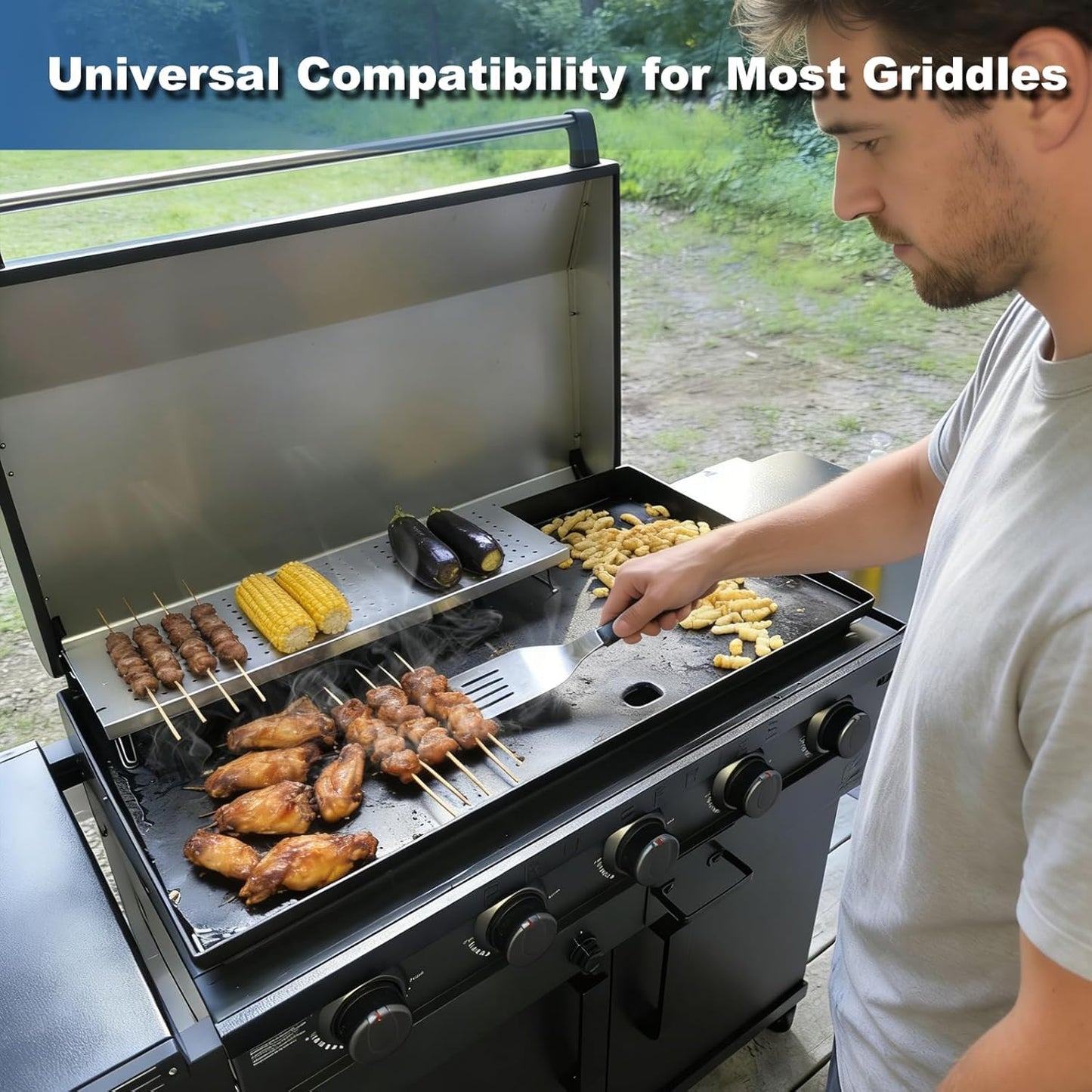 Adjustable Griddle Warming Rack for Blackstone 17 22 28 36 Inches Griddle,304 Stainless Steel Universal Grill Roasting Stand Accessories for Weber Charbroil and Most Tabletop Flat-top Grills