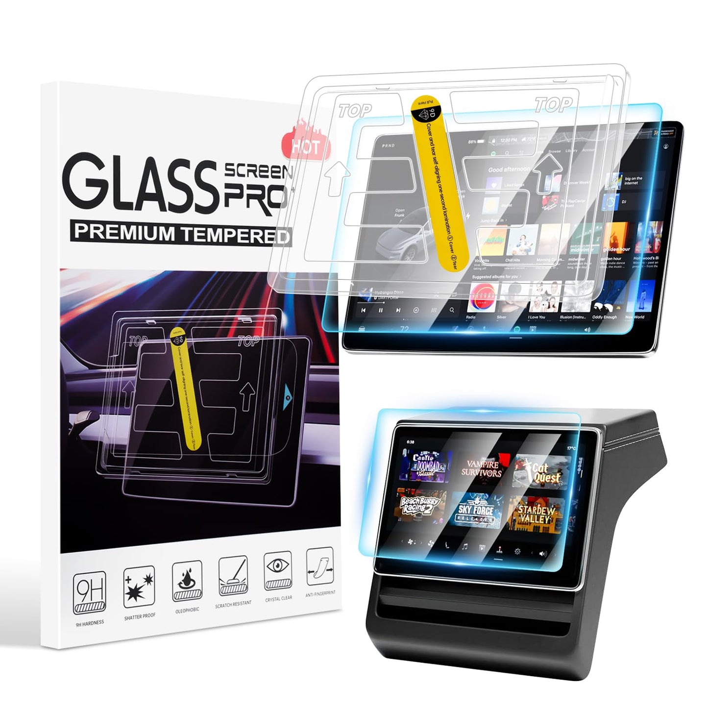 Karltys 2PCS Screen Protector for 2025 2026 Tesla Model Y Juniper / 2024 2025 2026 Model 3 Highland15.4-Inch Front & 8-Inch Rear Touchscreen Accessories Tempered Glass Screen with Alignment Kit
