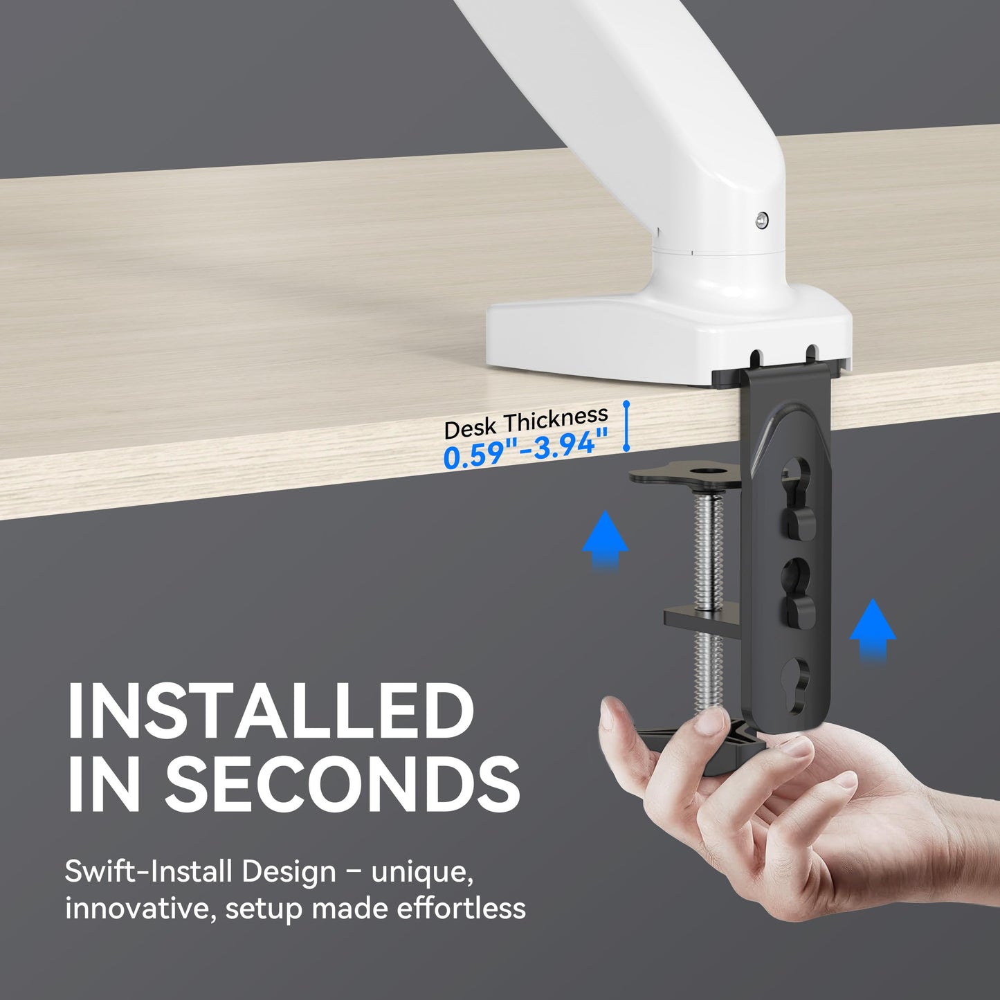 SHOPPINGALL Single Monitor Mount for 13 to 32 Inch Gas Spring Monitor Arm, Fully Adjustable VESA Mount with Desk Clamp - SA-GC41-WHITE
