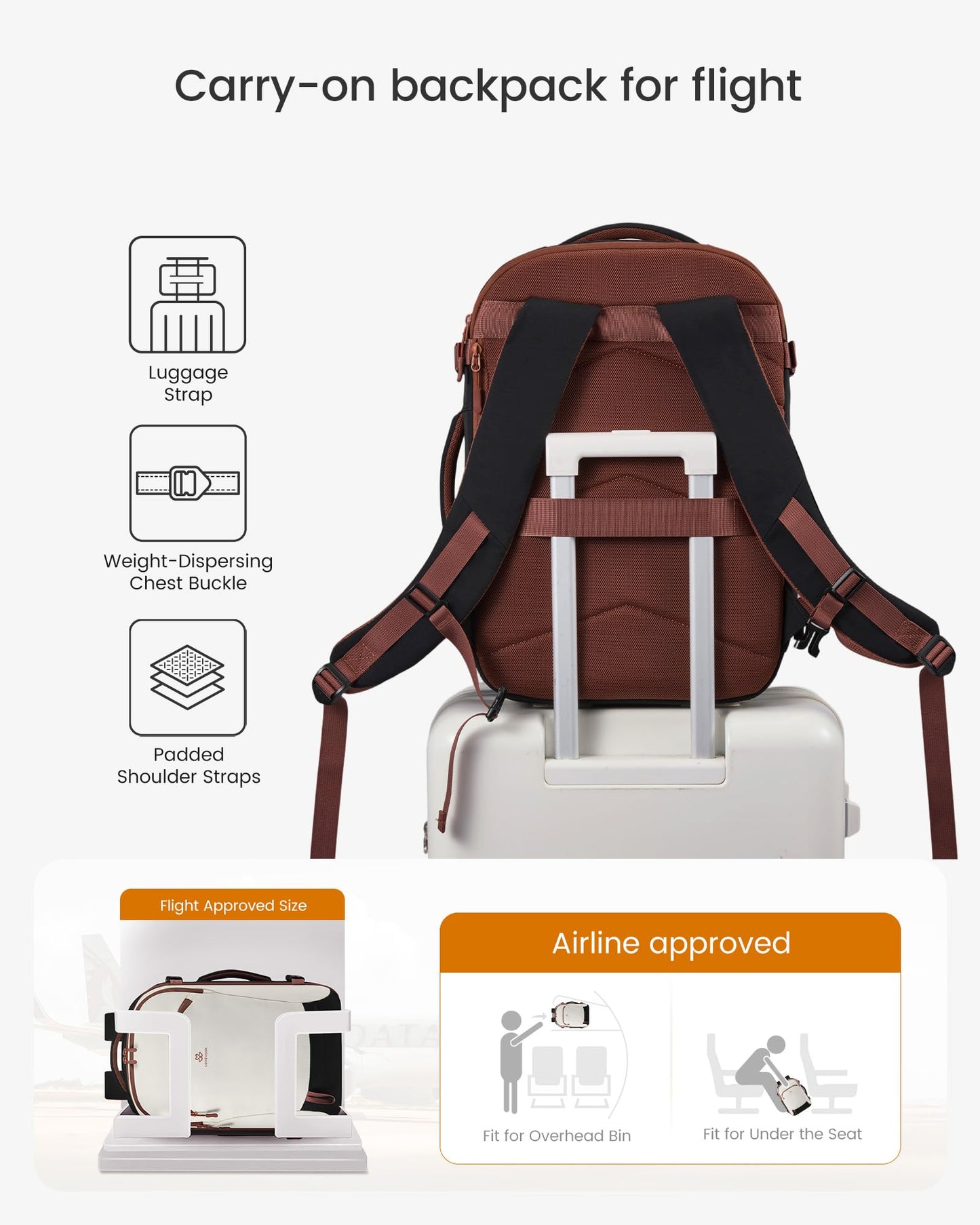 LOVEVOOK Travel Laptop Carry on Backpack for Women Airline Approved Personal Item Bag,3Pcs, White & Brown & Black, 40L-4PCS, Travel Backpacks