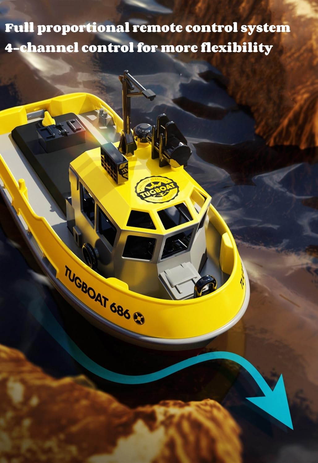 Yoyoom RC Boat, 1/72 RC Tugboat for Pools and Lakes, 2.4Ghz High-Speed Remote Control Boat with LED Lights and Low Battery Alarm