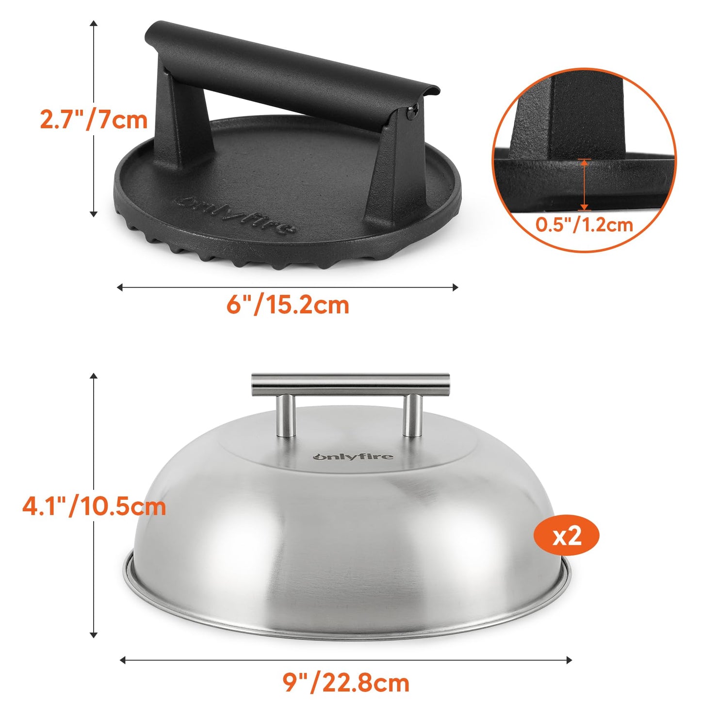 Onlyfire 3pcs Griddle Accessories Kit,Cheese Melting Dome & Burger Press Kit for Outdoor Griddle BBQ, Flat Top Teppanyaki Grilling & Steaming