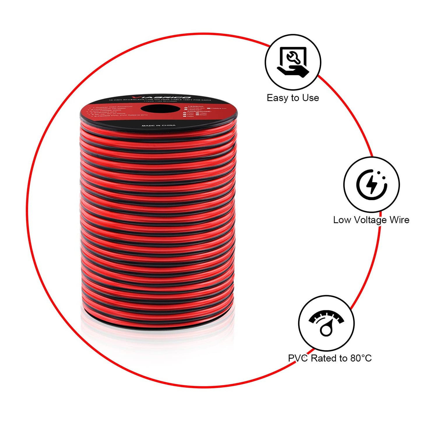 VIABRICO 16Gauge 200FT Electrical Wire Cable 2 Conductors Red Black Cable Hookup LED Lighting Strips Flexible Wire Extension Cord 16AWG Copper Clad Aluminum Copper Wire 12V/24V DC 61M