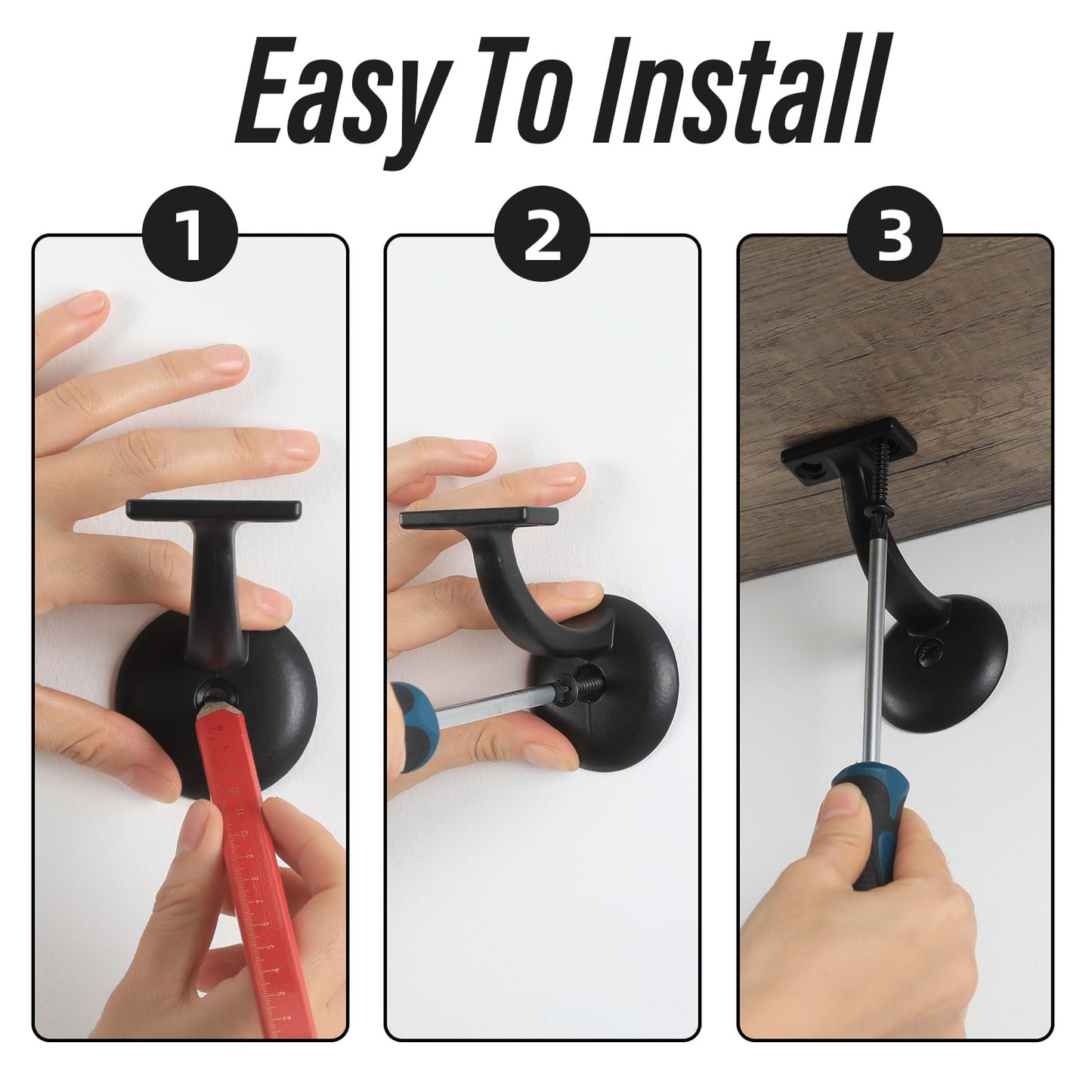 Hand Rail Bracket Heavy Duty Hardware for Stairways, Home or Office Stair Support Handrail Brackets Matte Black 6 Pack HOME MASTER HARDWARE
